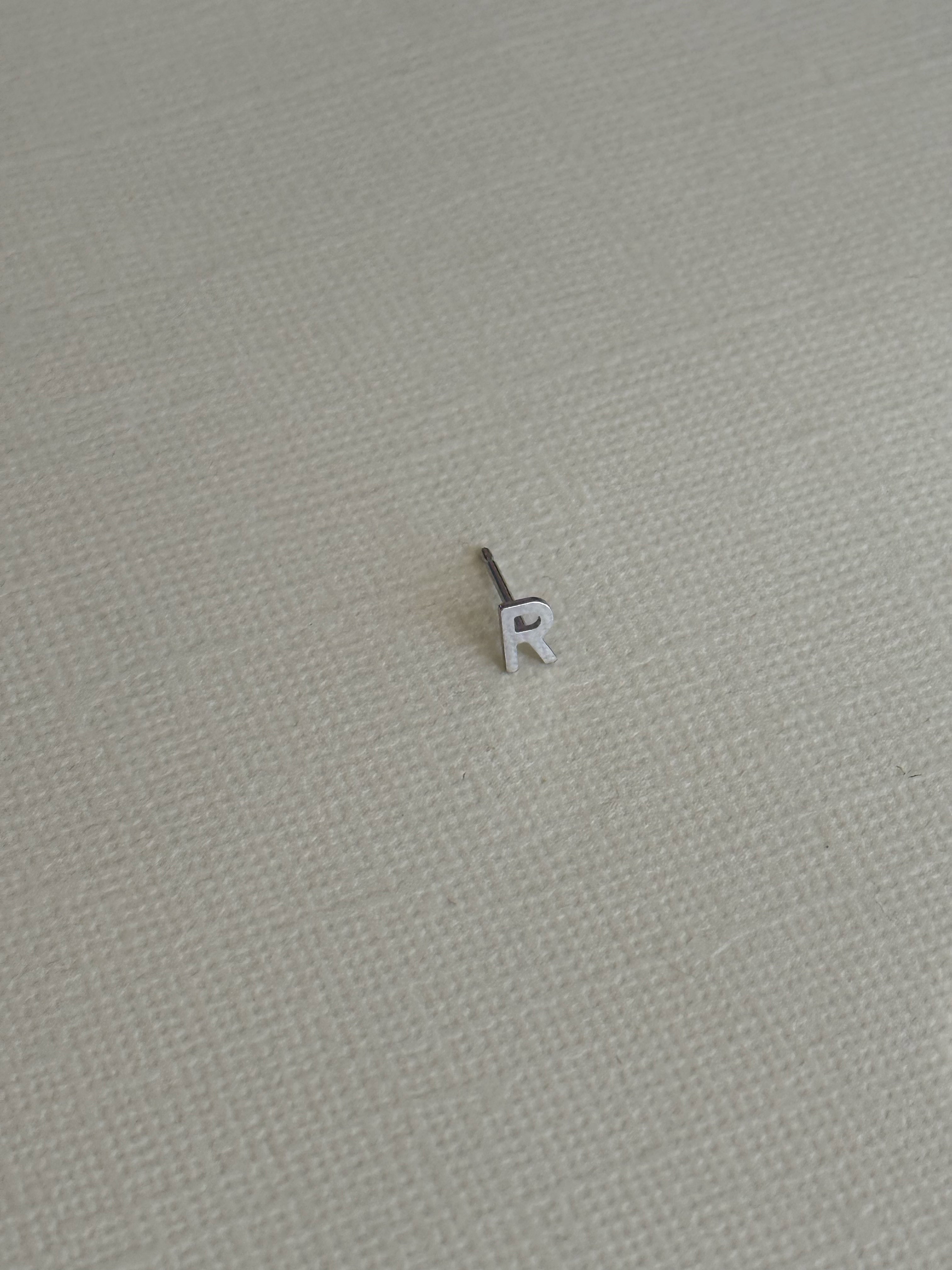White Gold Mini Initial 'R' Stud - Single SAMPLE SALE Zoe Lev Jewelry