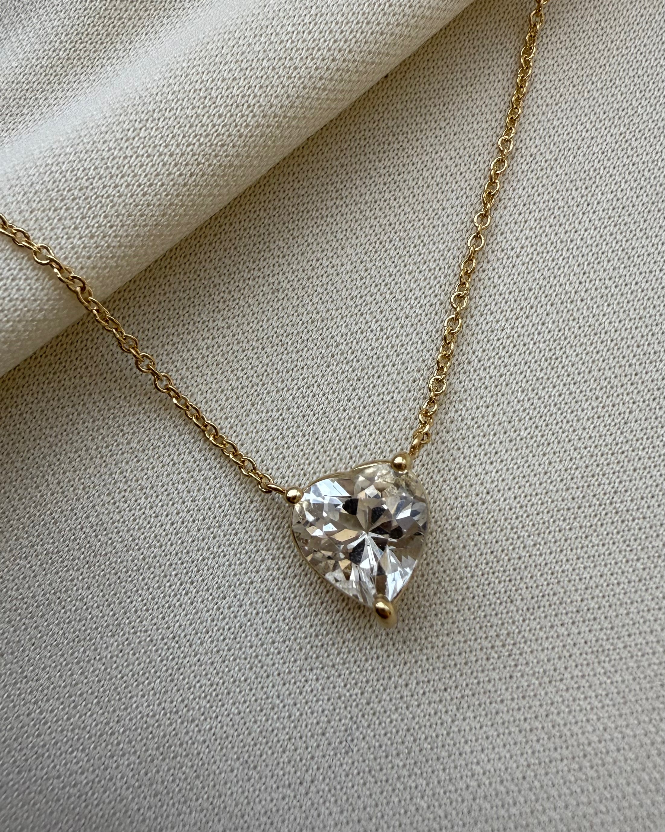 White Topaz Heart Necklace SAMPLE SALE Zoe Lev Jewelry