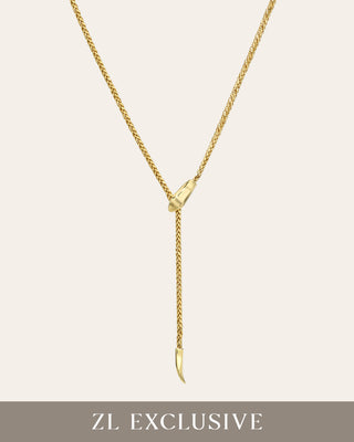 14K Gold Biting Snake Chain Lariat Necklace