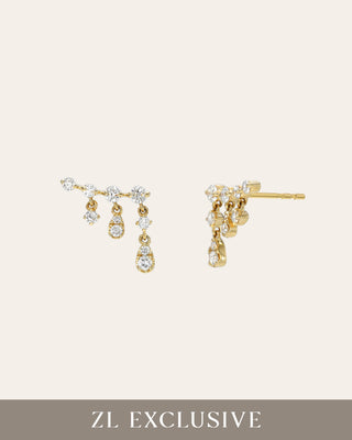 Prong Diamond Drop Chain Stud Earrings