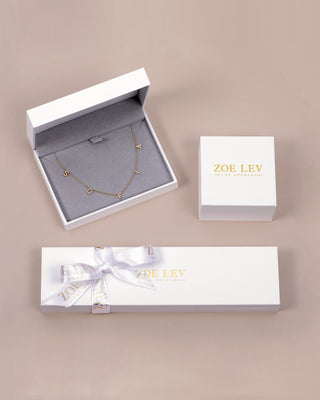 14K Gold Bead and Diamond Drop Necklace