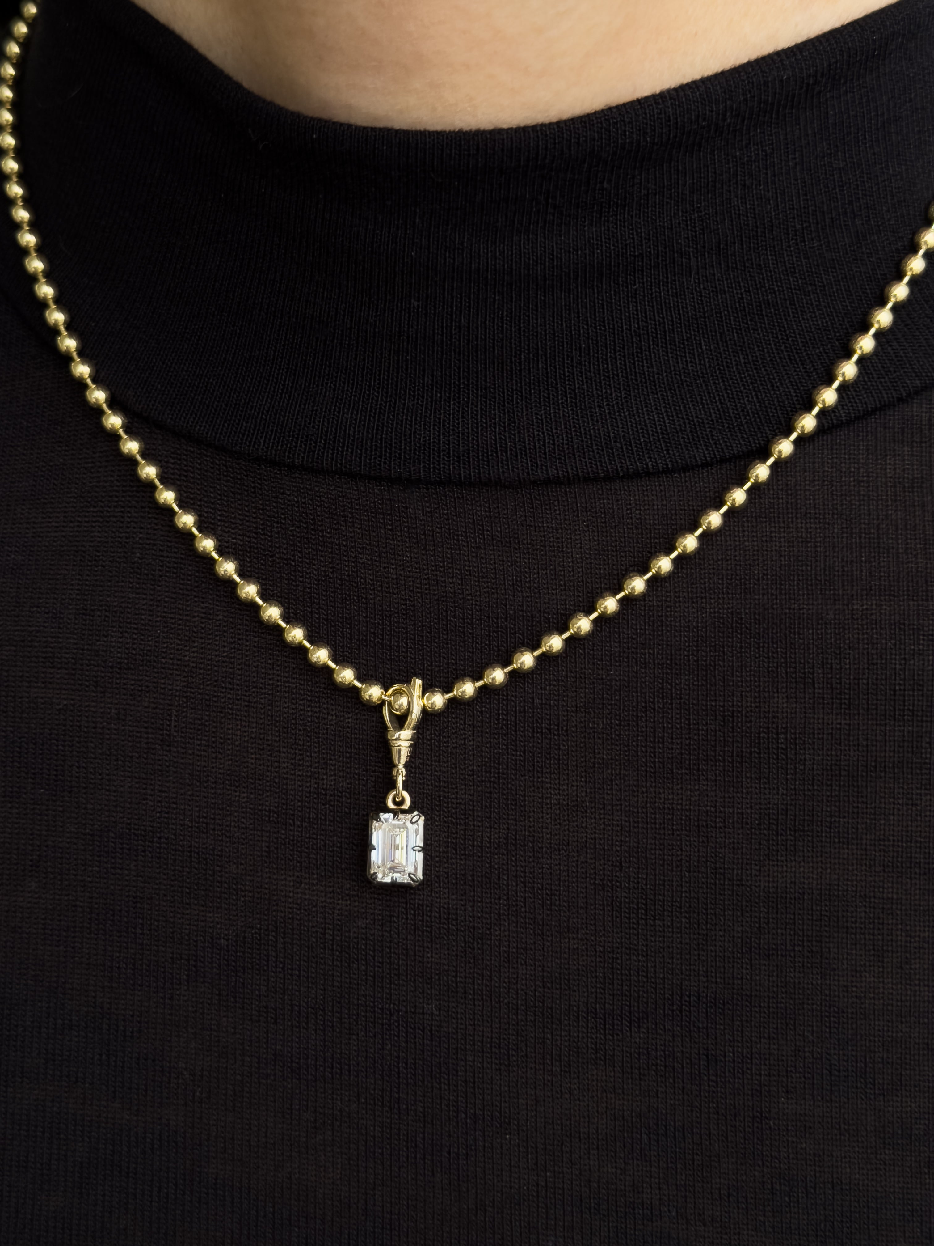 14K Gold Medium Ball Chain With Black Rhodium Lab Diamond Personalized Zoe Lev Jewelry