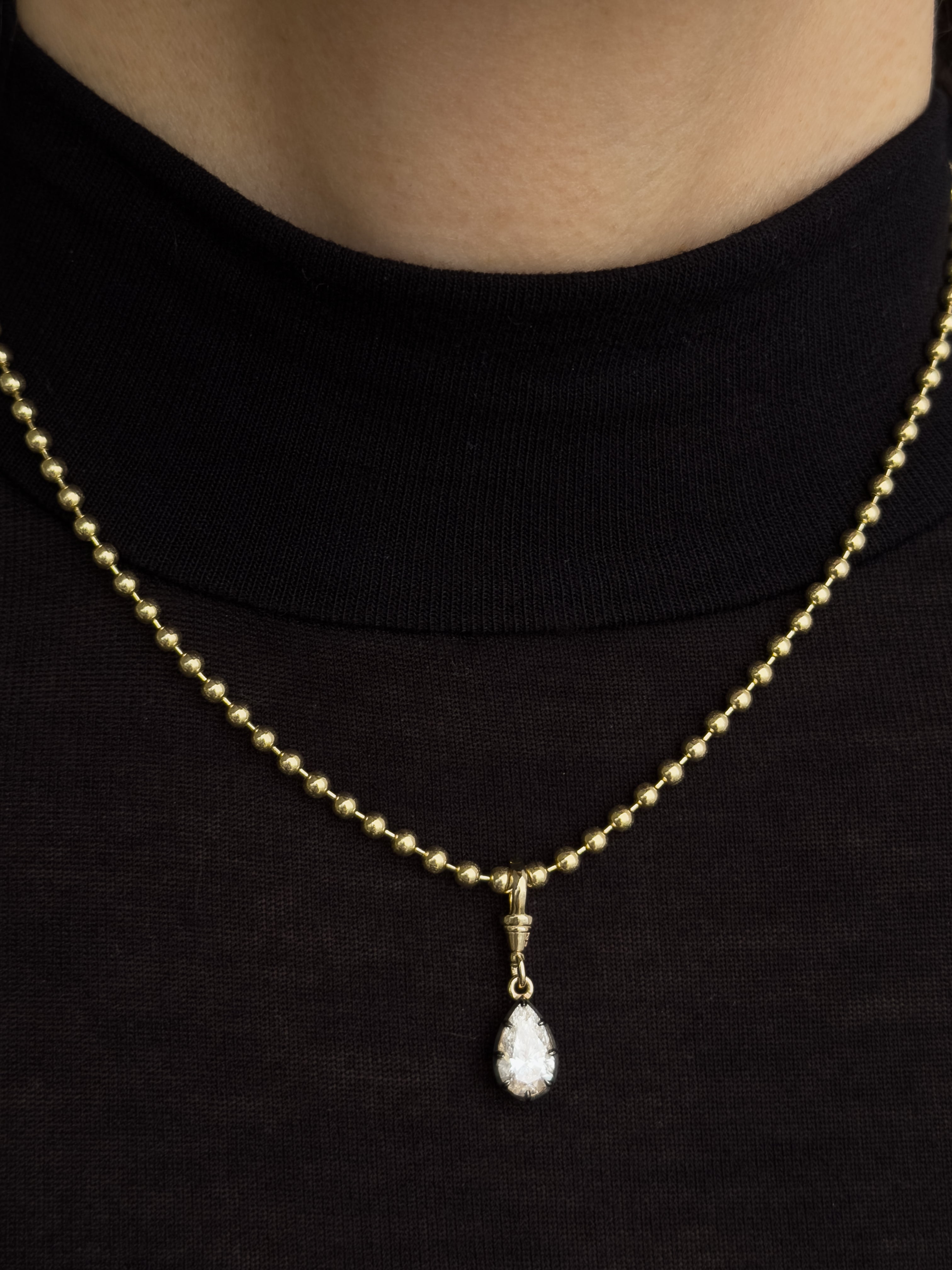 14K Gold Medium Ball Chain With Black Rhodium Lab Diamond Personalized Zoe Lev Jewelry