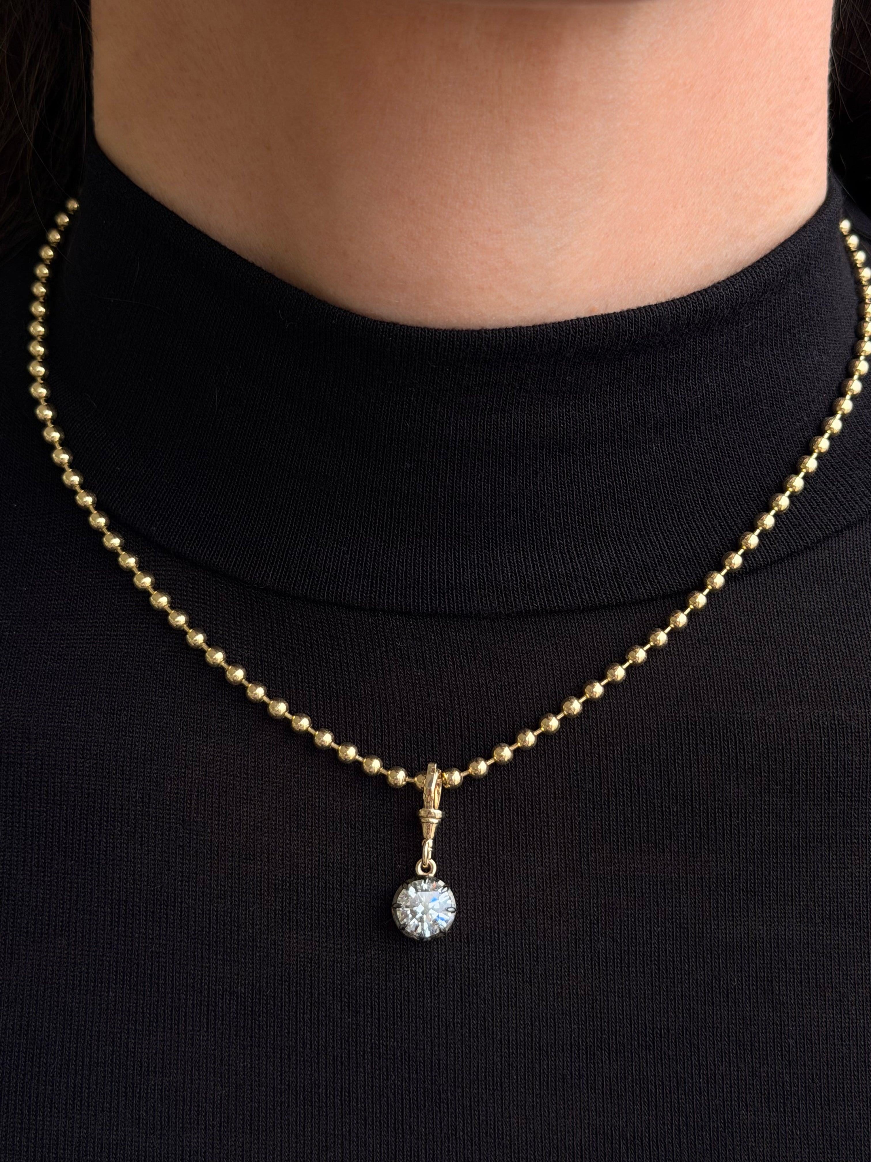 14K Gold Medium Ball Chain With Black Rhodium Lab Diamond Personalized Zoe Lev Jewelry