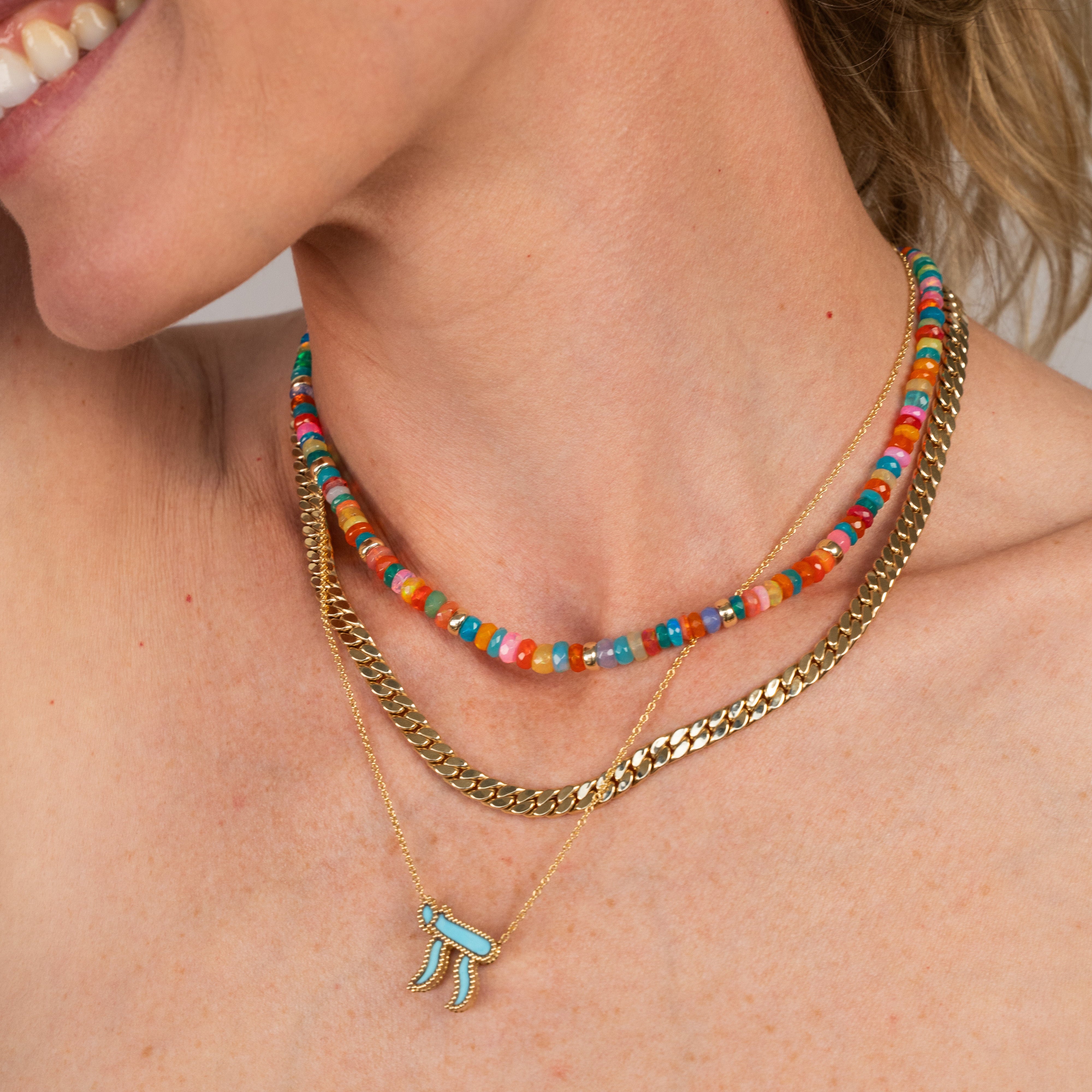 14K Gold Chai with Inlay Necklace Zoe Lev Jewelry