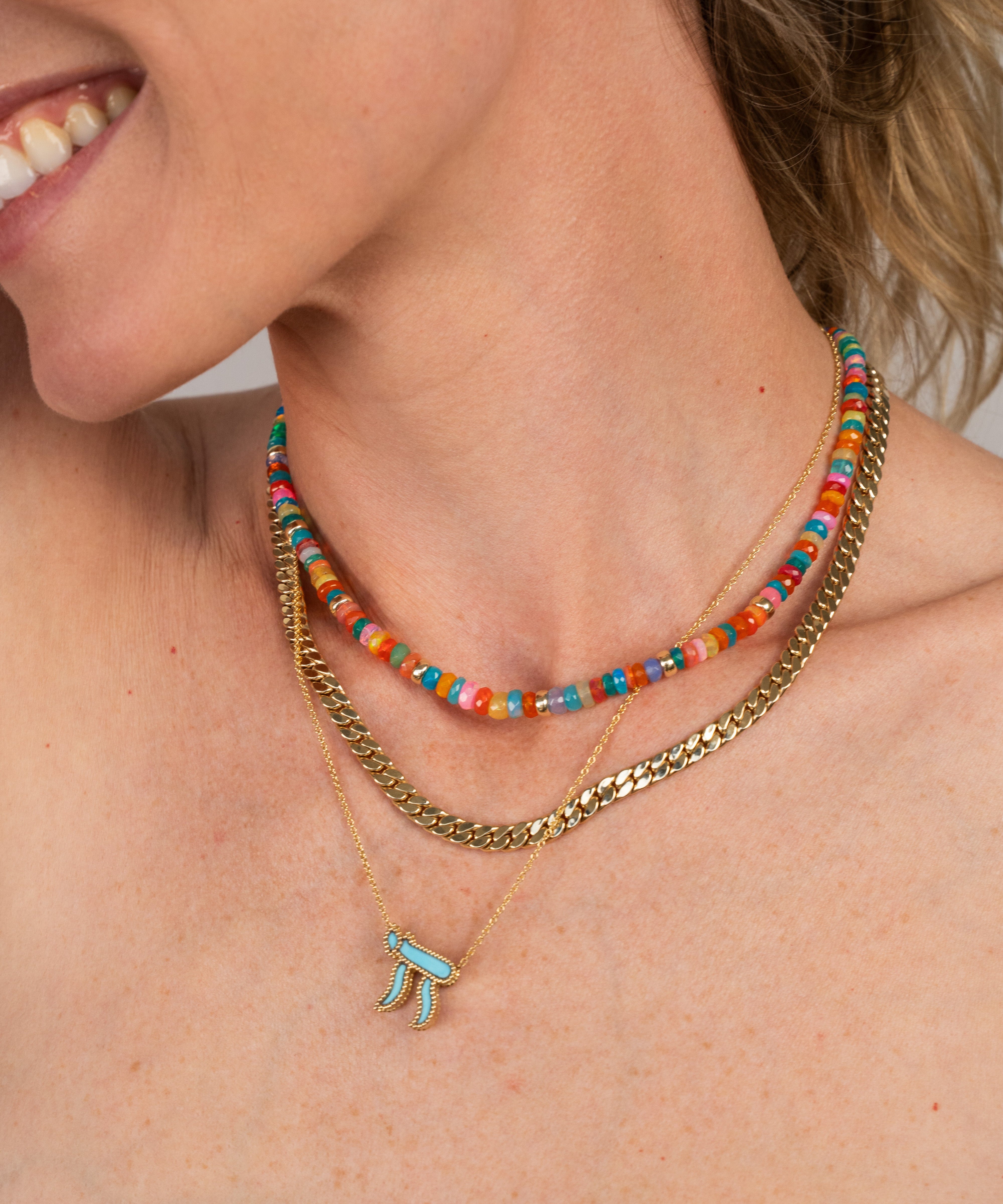 14K Gold Chai with Inlay Necklace Zoe Lev Jewelry