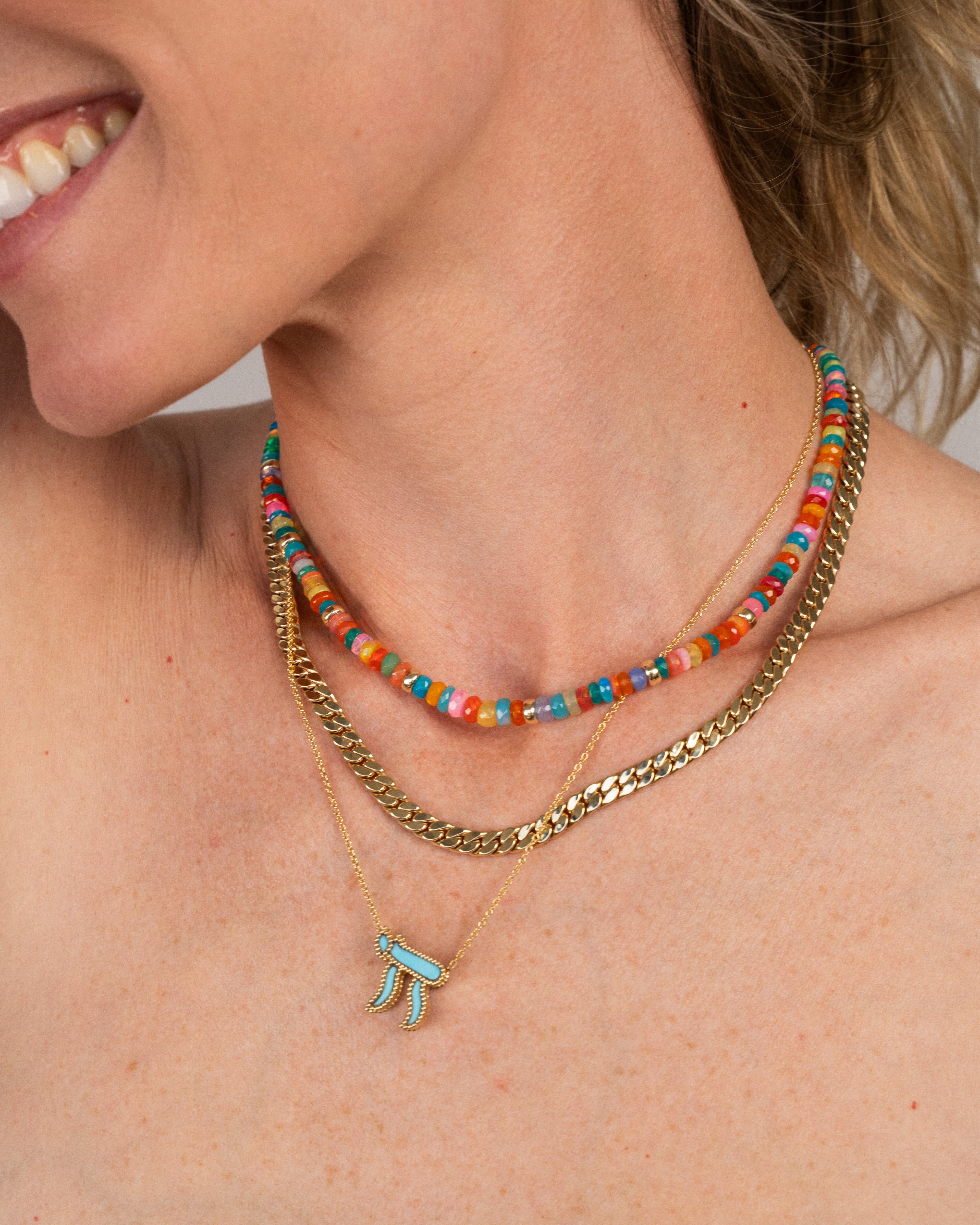 14K Gold Chai with Inlay Necklace Zoe Lev Jewelry