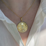 14k Gold Fluted Charm Disc Necklace Personalized Zoe Lev Jewelry