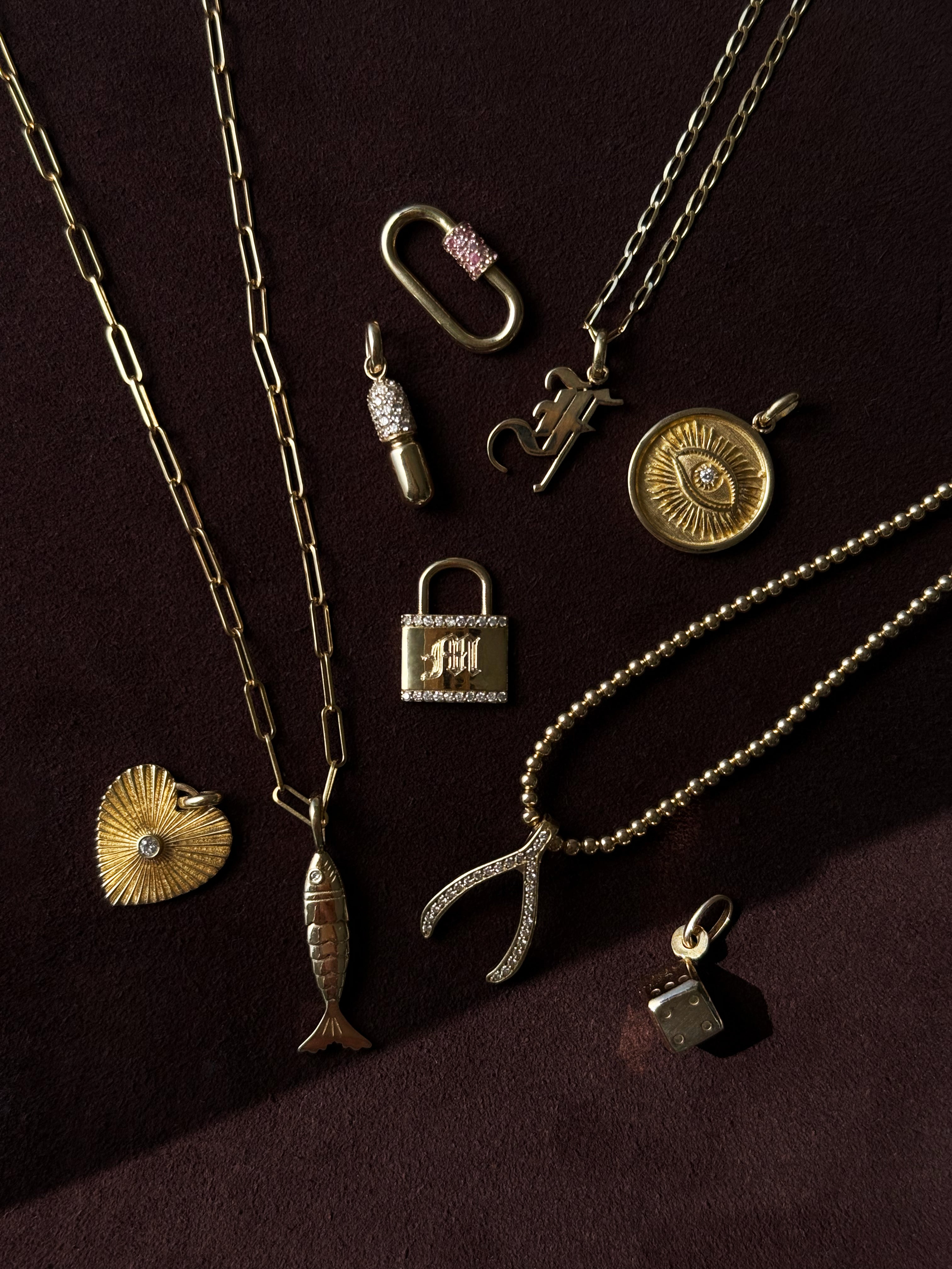 ヴィンテージ　14K　14金　ゴールド　魚チャーム　ジュエリー 14k Gold Diamond Lucky Fish Pendant