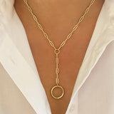 14k Circle Paper Clip Lariat Necklace Chains Zoe Lev Jewelry