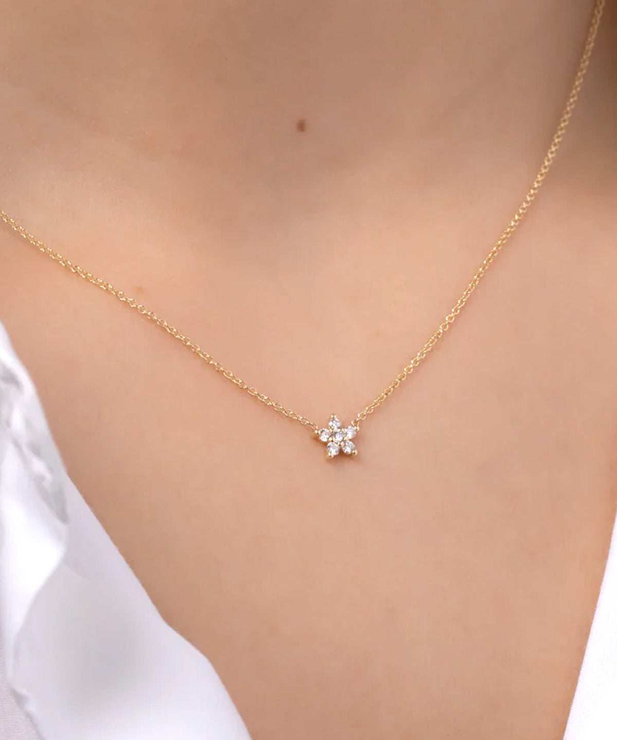 Diamond Set Flower Necklace - 16"-18" SAMPLE SALE Zoe Lev Jewelry