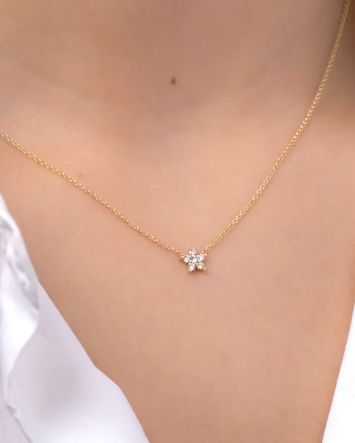 Diamond Set Flower Necklace - 16"-18" SAMPLE SALE Zoe Lev Jewelry