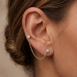 14k 3 Prong Double Diamond Stud Chain Earrings Zoe Lev Jewelry