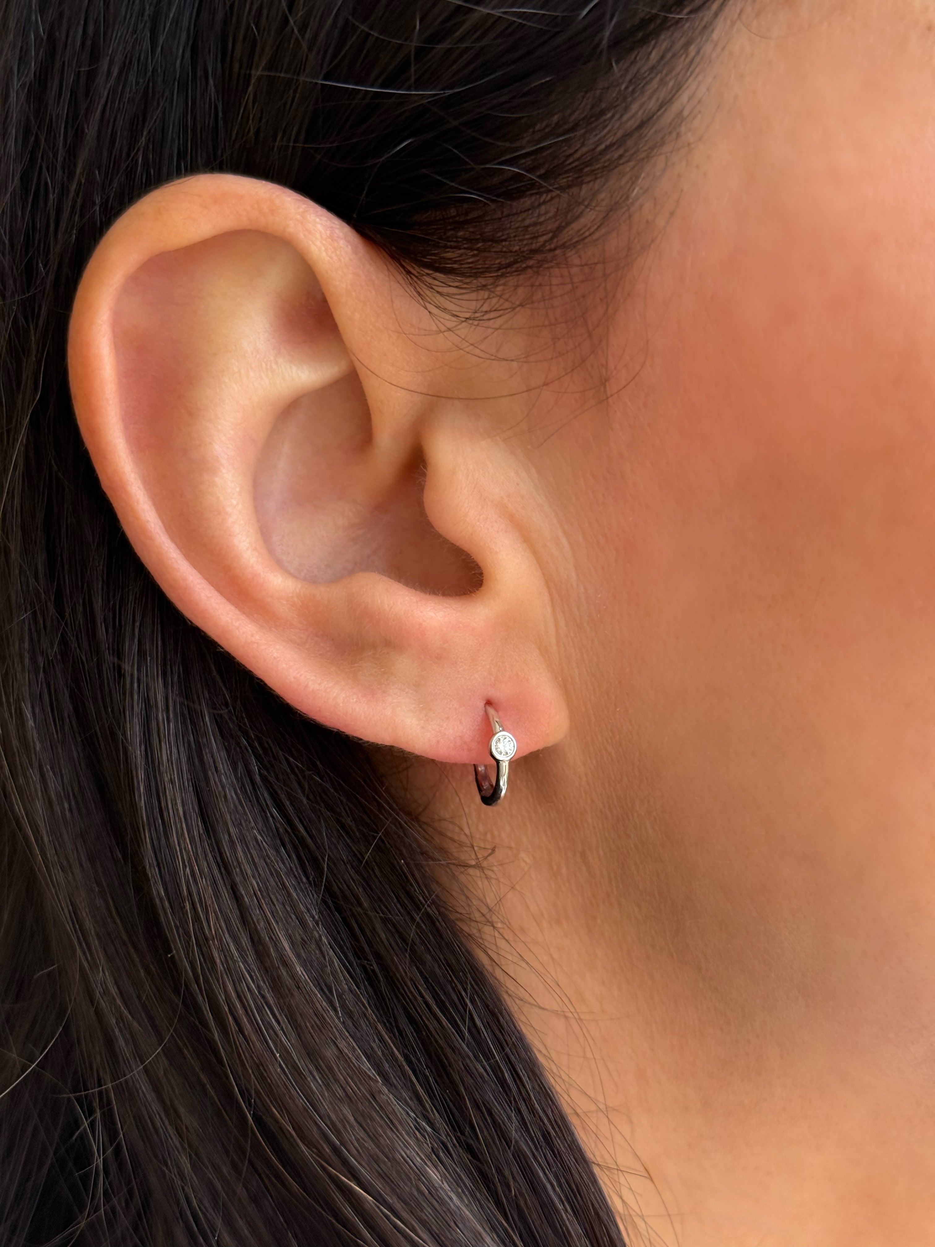 14k White Gold Diamond Bezel Hoop Earrings - Pair SAMPLE SALE Zoe Lev Jewelry