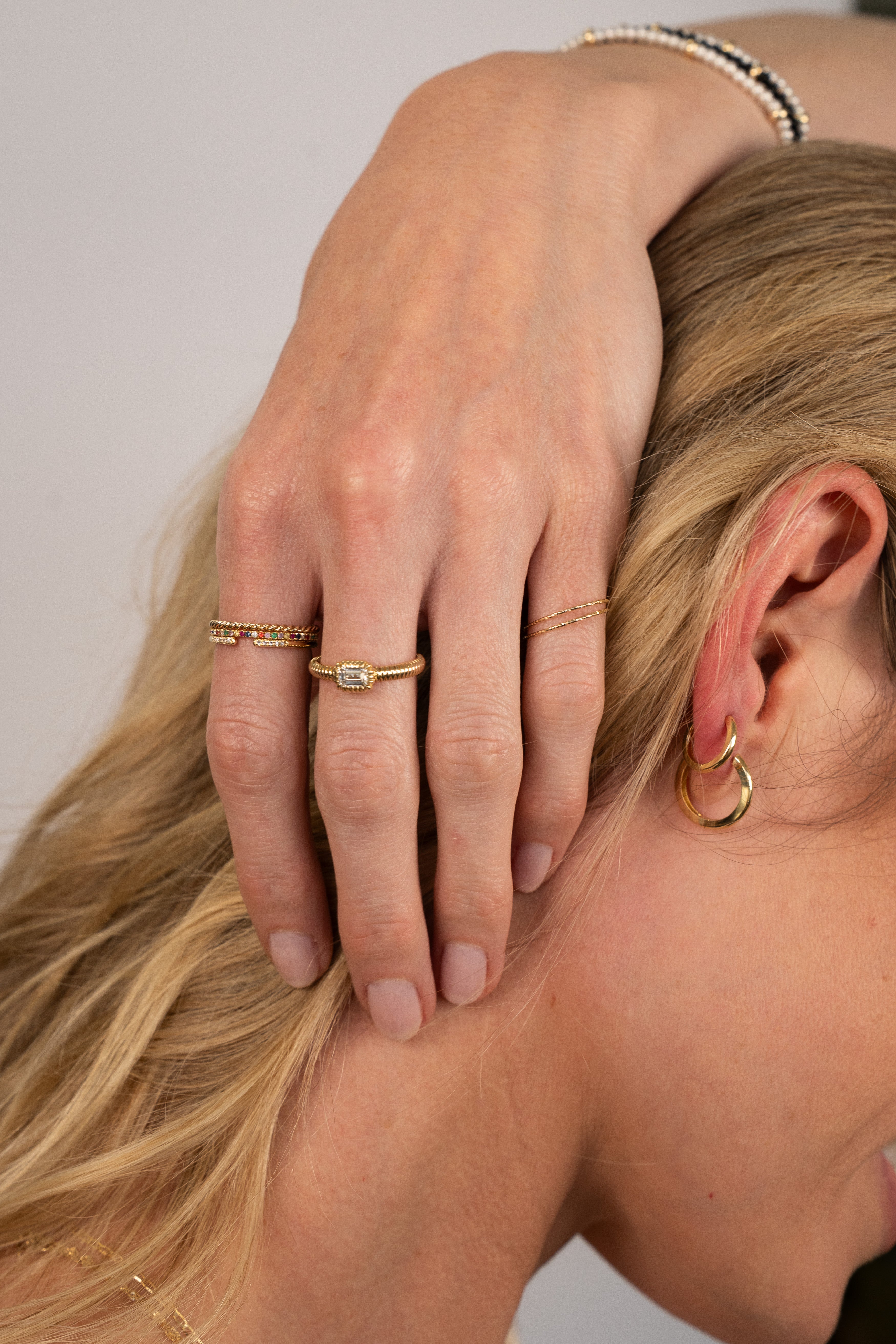 14K Gold Thin Diamond Cut Stacking Ring Zoe Lev Jewelry