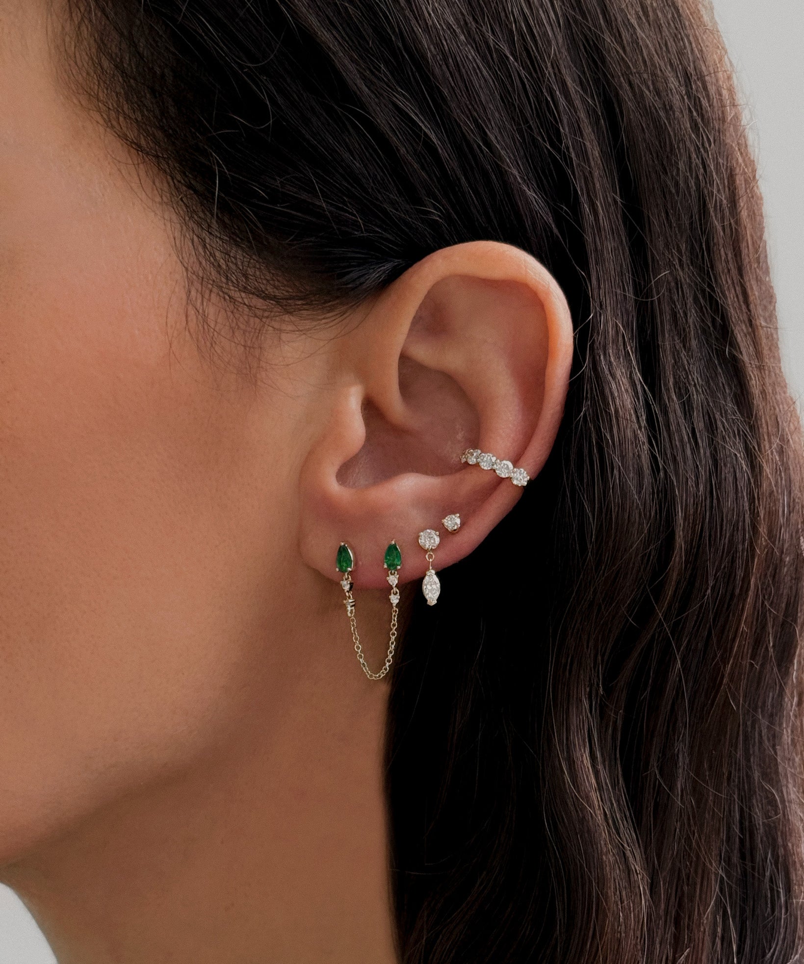 Mini Lab Diamond Marquise 3 Prong Drop Stud Earring Studs Zoe Lev Jewelry