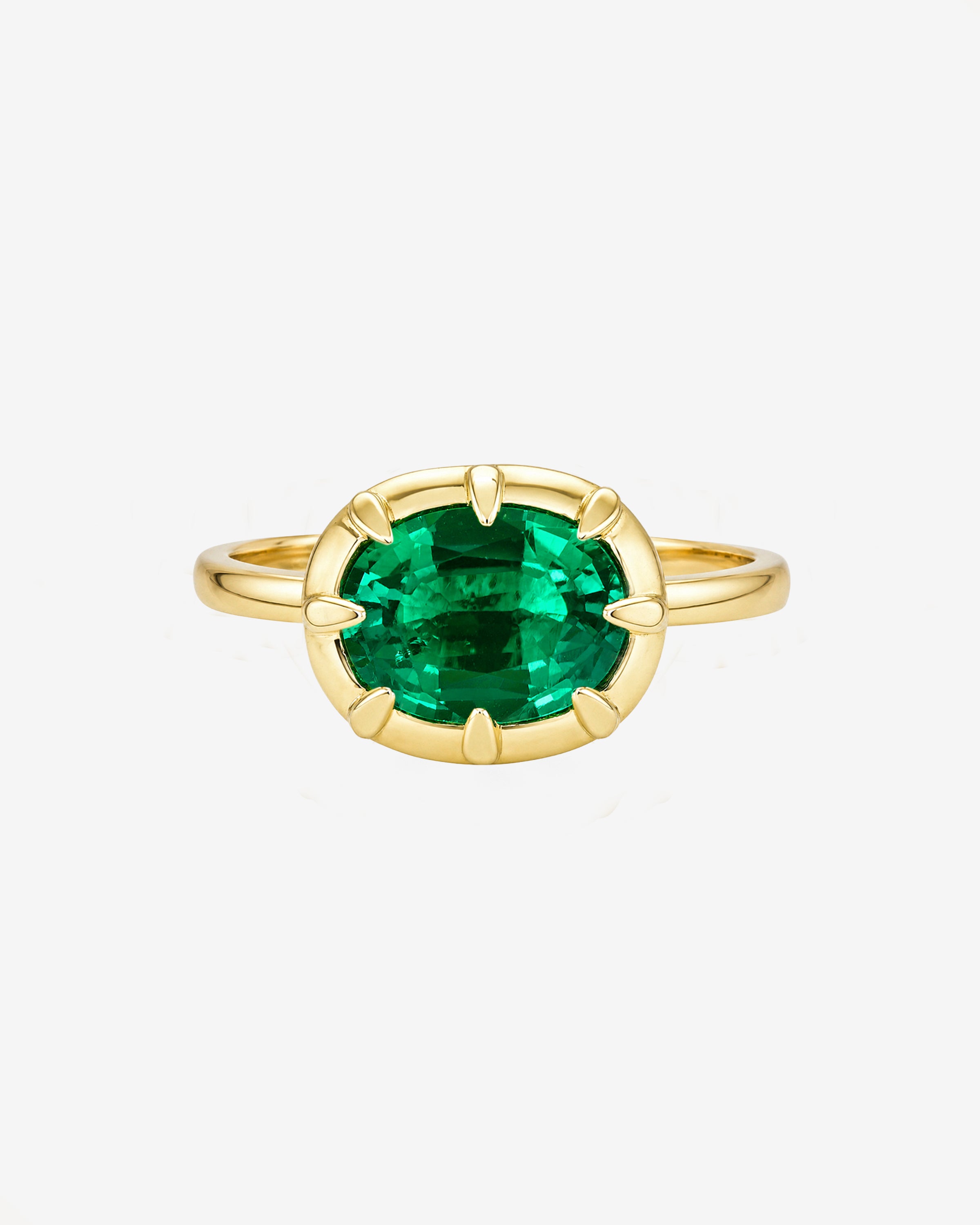 14k Gold Oval Lab Emerald Prong Ring Ring Zoe Lev Jewelry