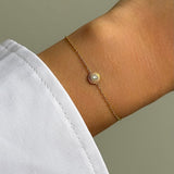 14k Gold Triple Birthstone Bezel Bracelet - Diamond