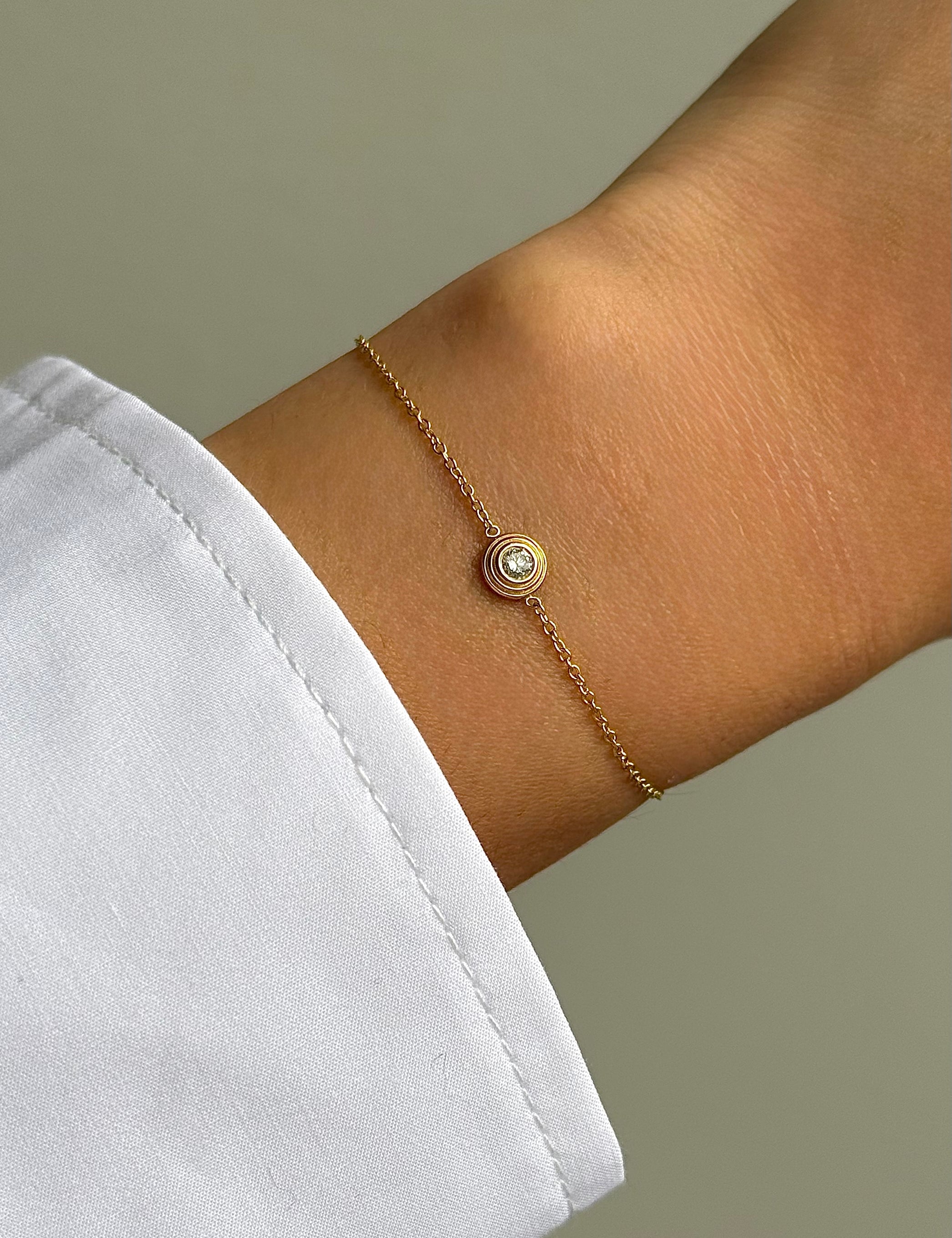 14k Gold Triple Birthstone Bezel Bracelet - Diamond SAMPLE SALE Zoe Lev Jewelry