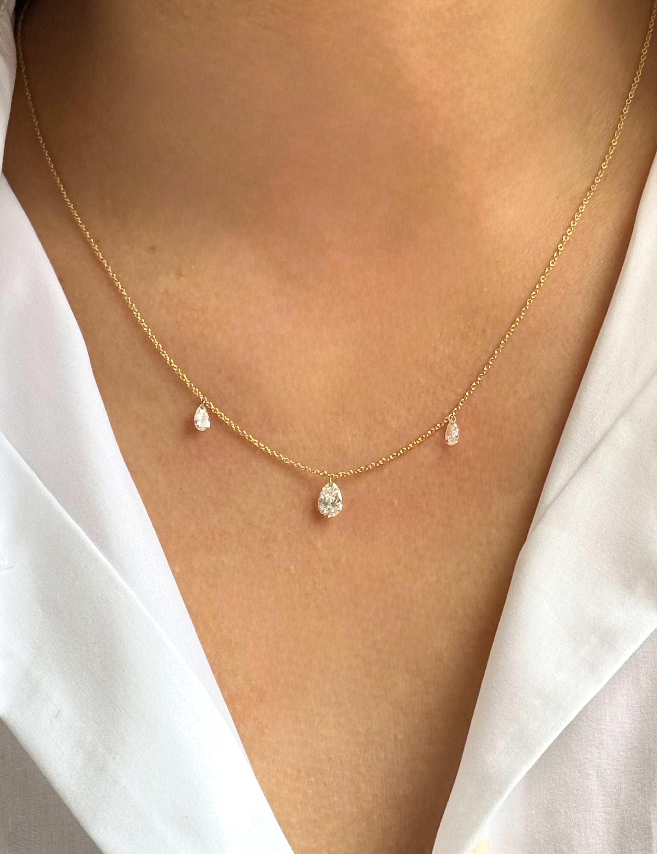 14k Gold Lab Diamond Pear Floating Necklace Zoe Lev Jewelry