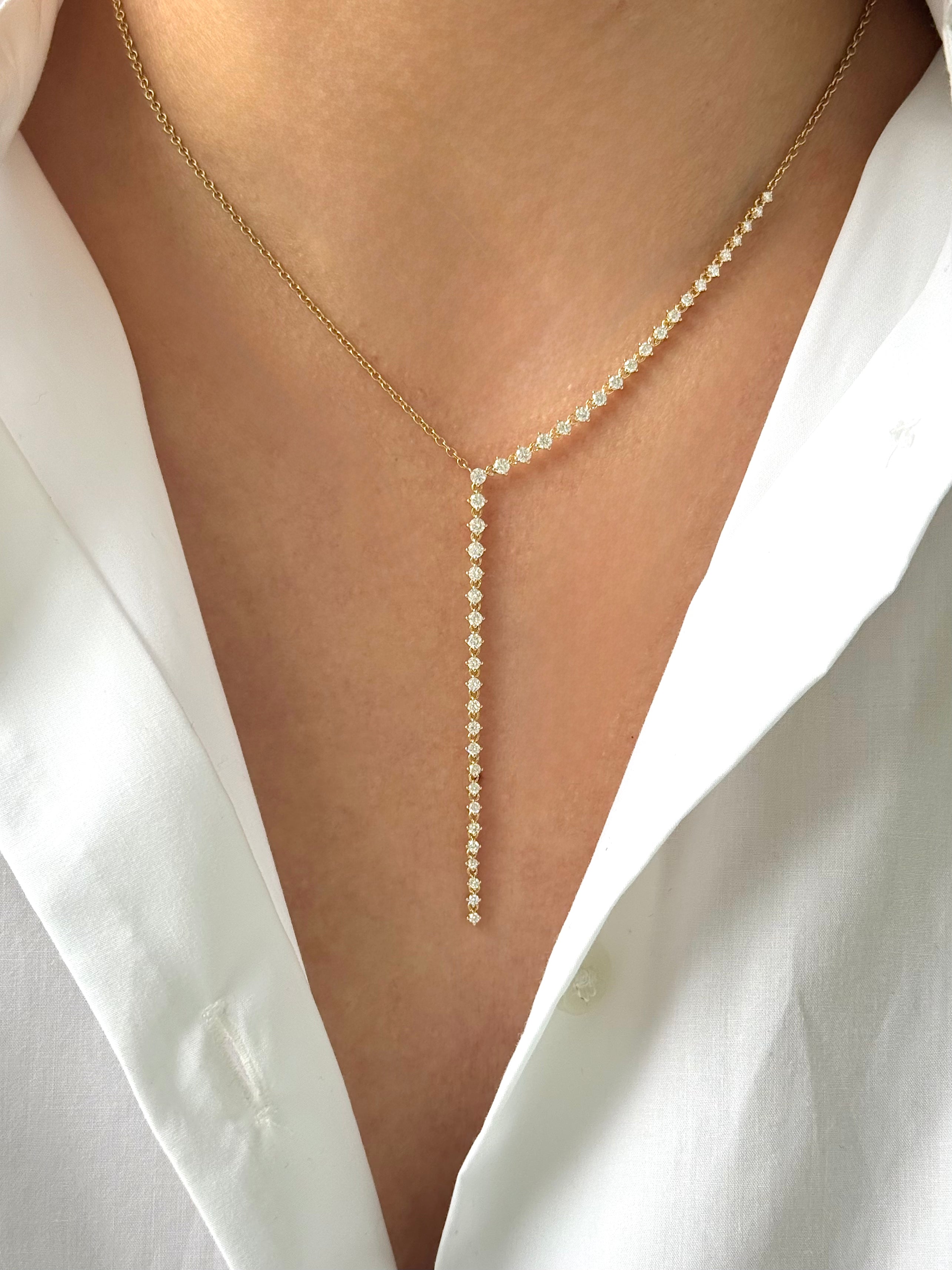 14k 4 Prong Half Diamond Tennis Lariat Tennis Zoe Lev Jewelry