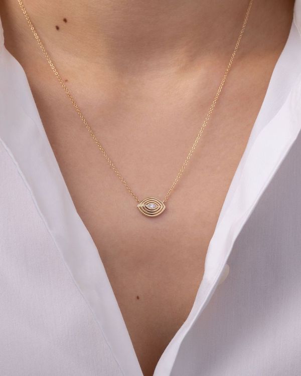 14K Gold Diamond Ribbed Evil Eye Necklace Zoe Lev Jewelry
