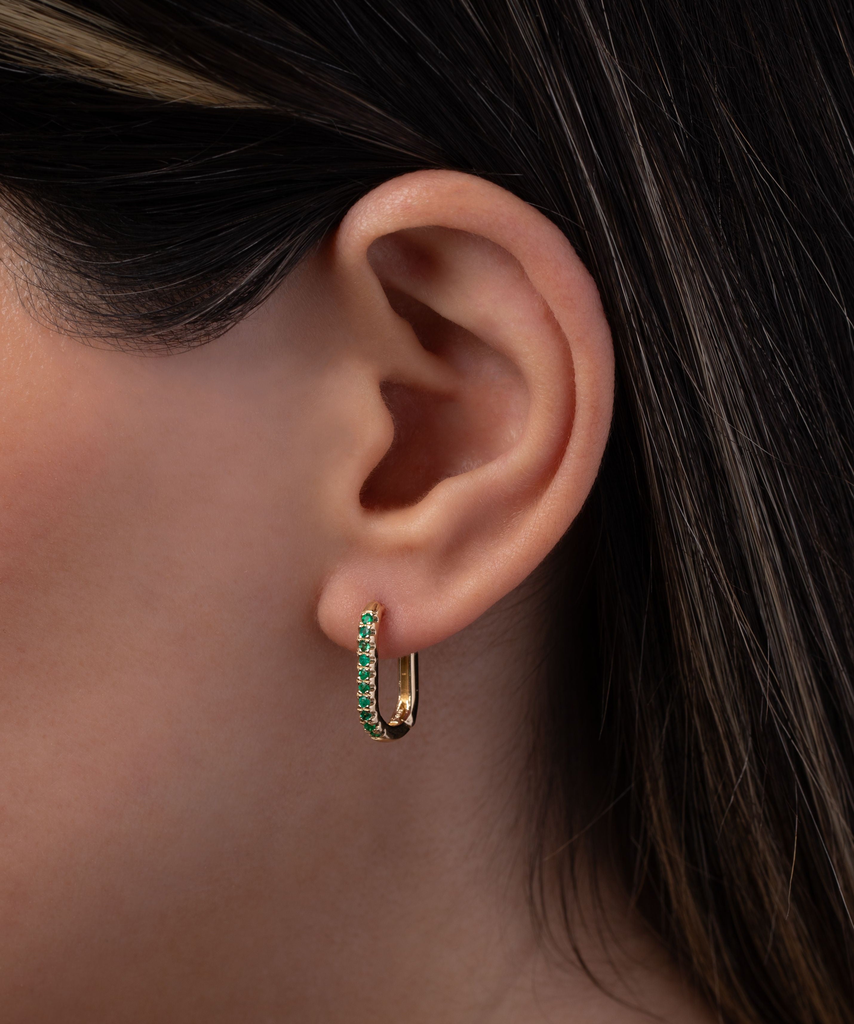 Emerald Oval Hoop Earrings SAMPLE SALE Zoe Lev Jewelry
