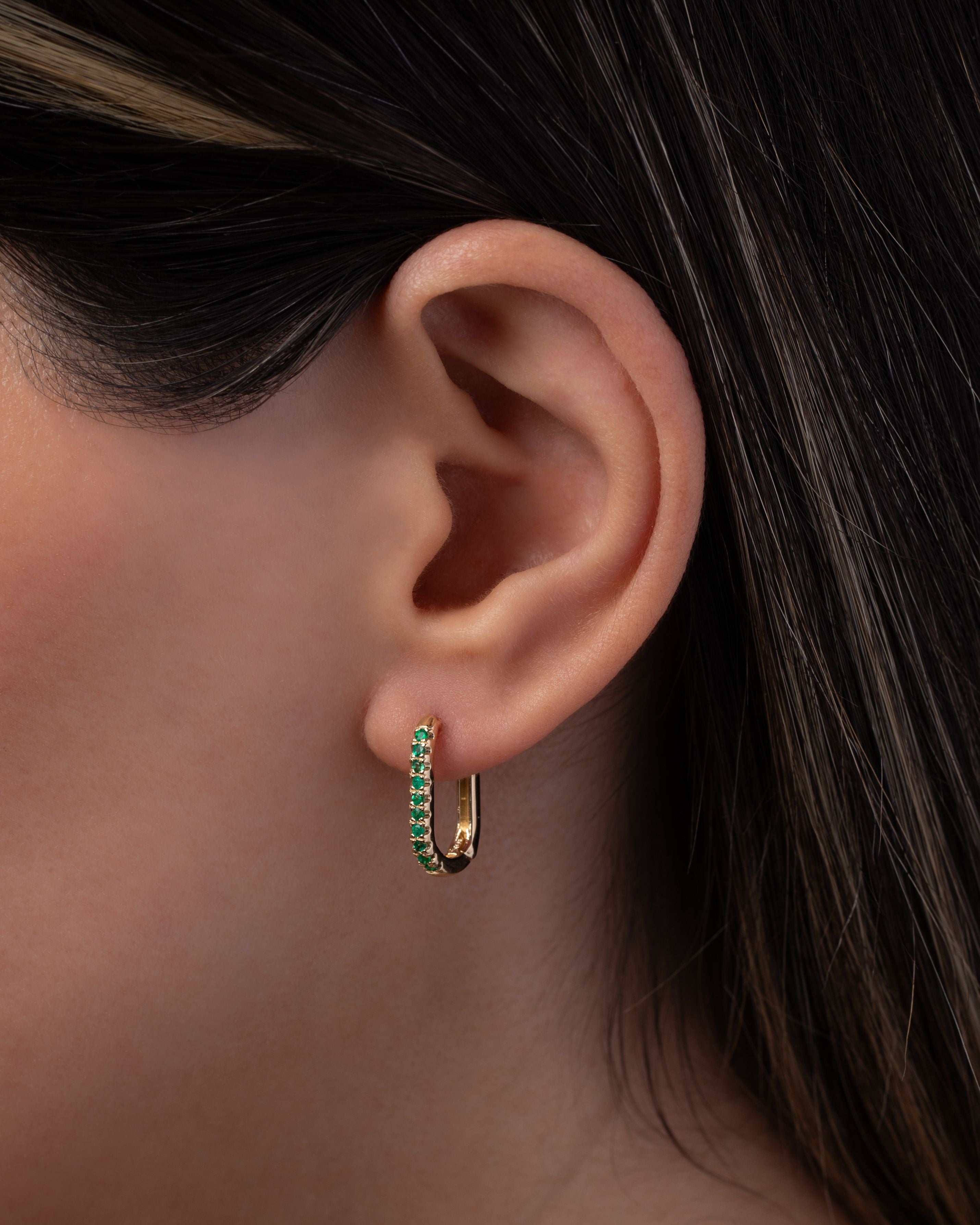 Emerald Oval Hoop Earrings SAMPLE SALE Zoe Lev Jewelry