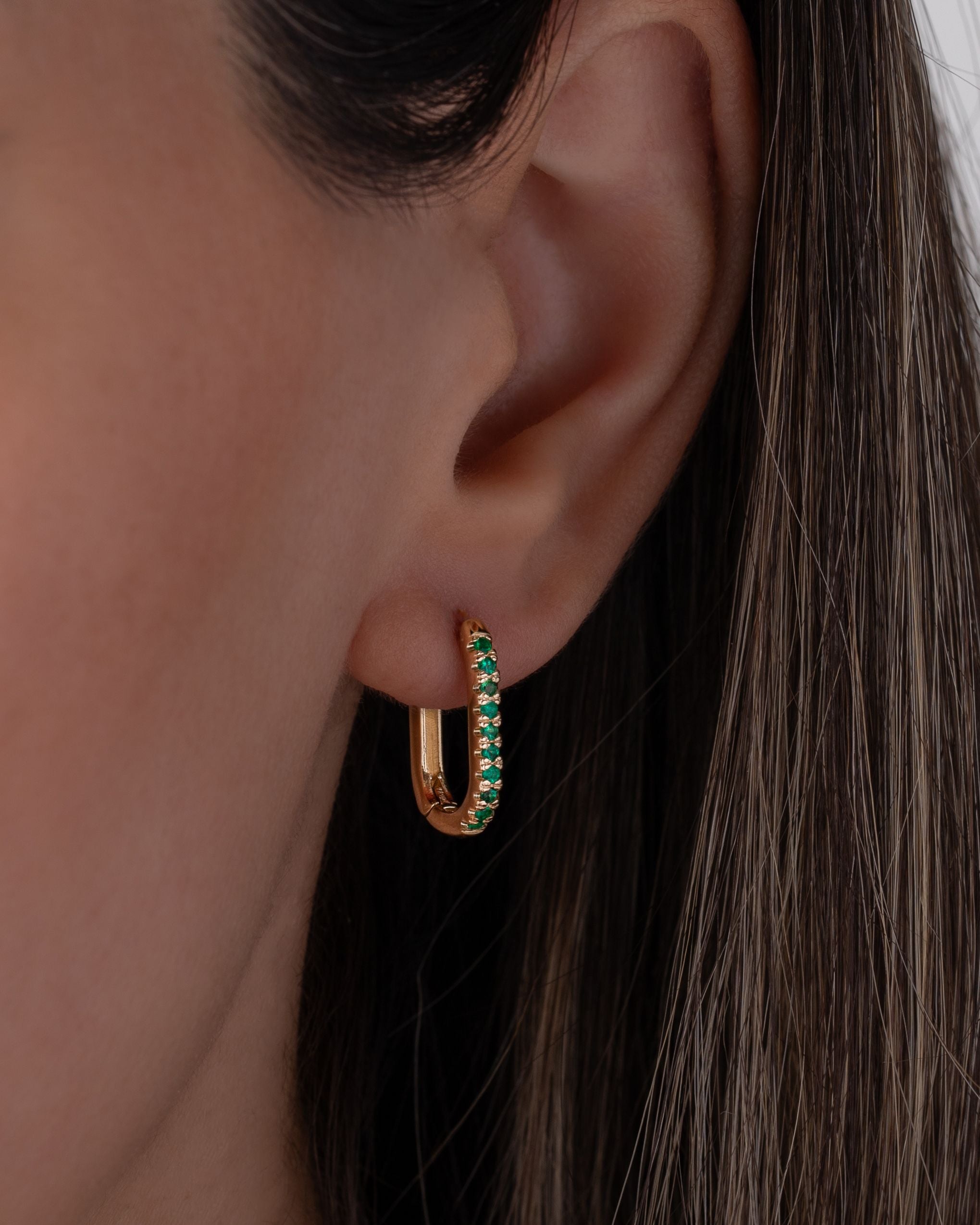 Emerald Oval Hoop Earrings SAMPLE SALE Zoe Lev Jewelry
