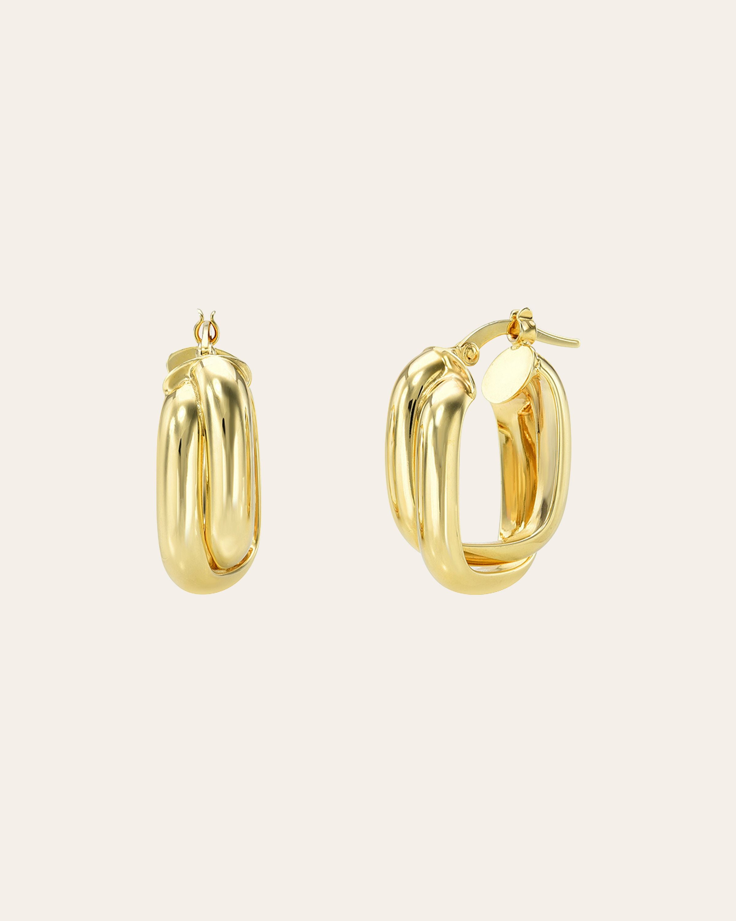 14K Gold Double Twist Oval Hoop Earrings Zoe Lev Jewelry