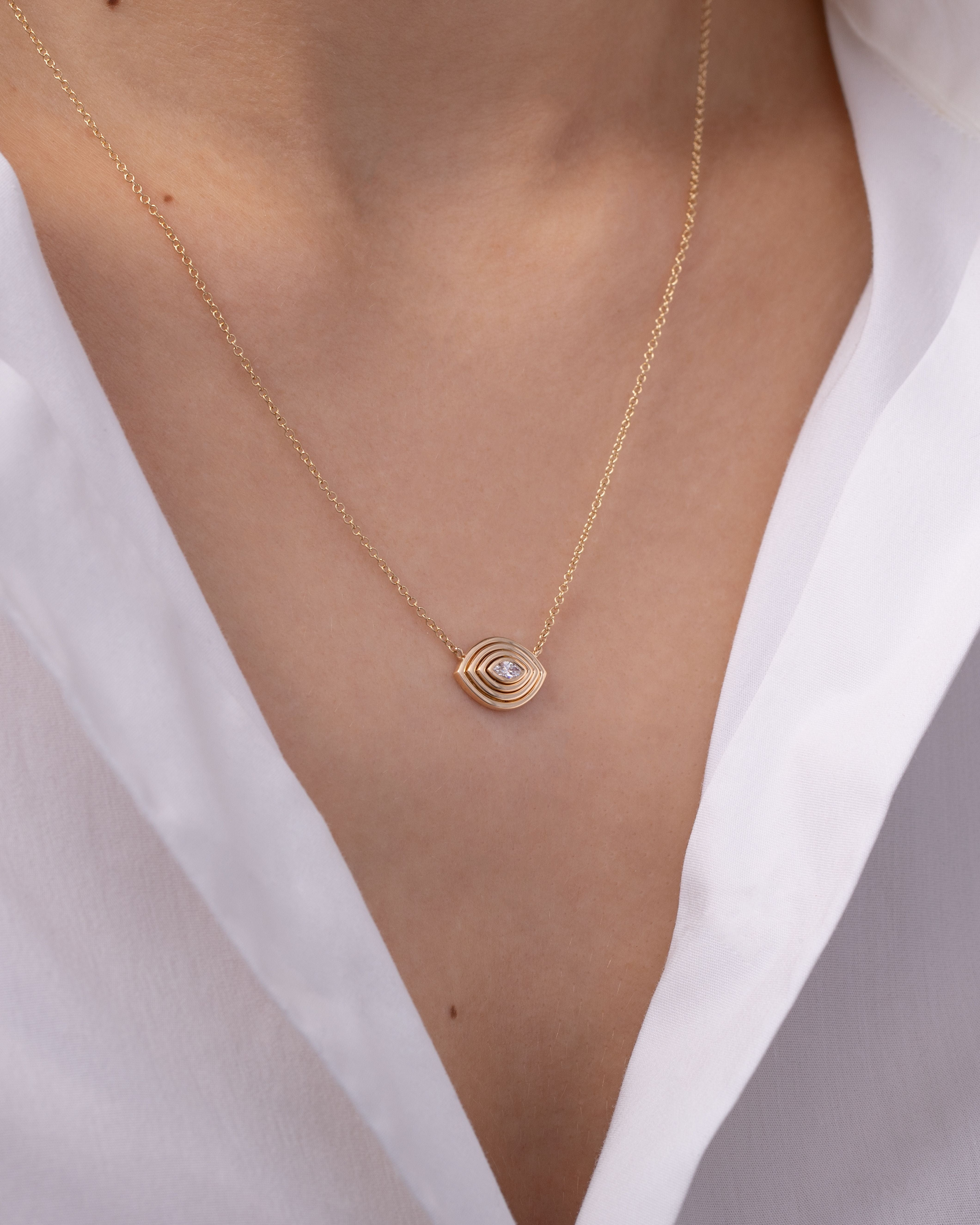 14K Gold Diamond Ribbed Evil Eye Necklace Zoe Lev Jewelry