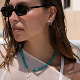 Lab Diamond and Natural Emerald Sapphire Pear Drop Stud