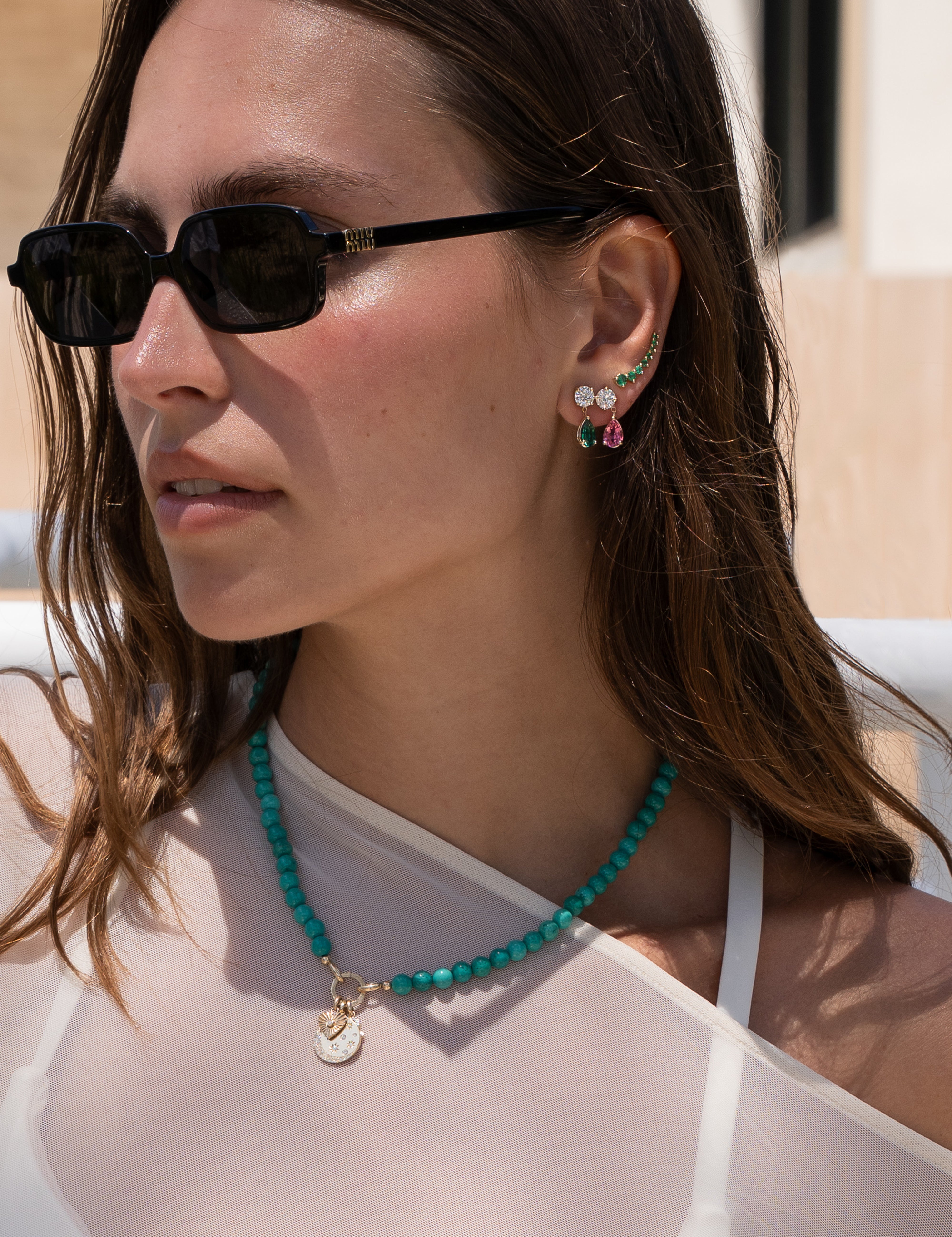 Lab Diamond and Emerald Pear Drop Stud Studs Zoe Lev Jewelry