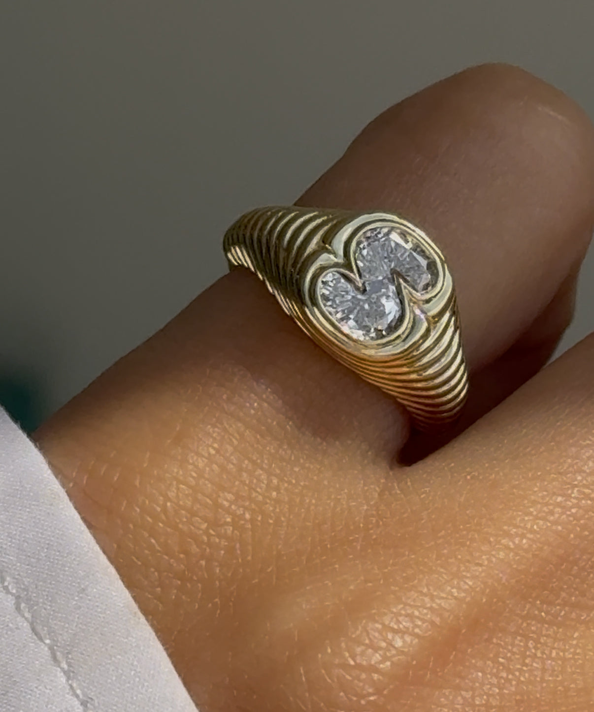 14k Lab Diamond Initial Fluted Signet Ring Personalized Zoe Lev Jewelry