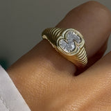 14k Lab Diamond Initial Fluted Signet Ring Personalized Zoe Lev Jewelry