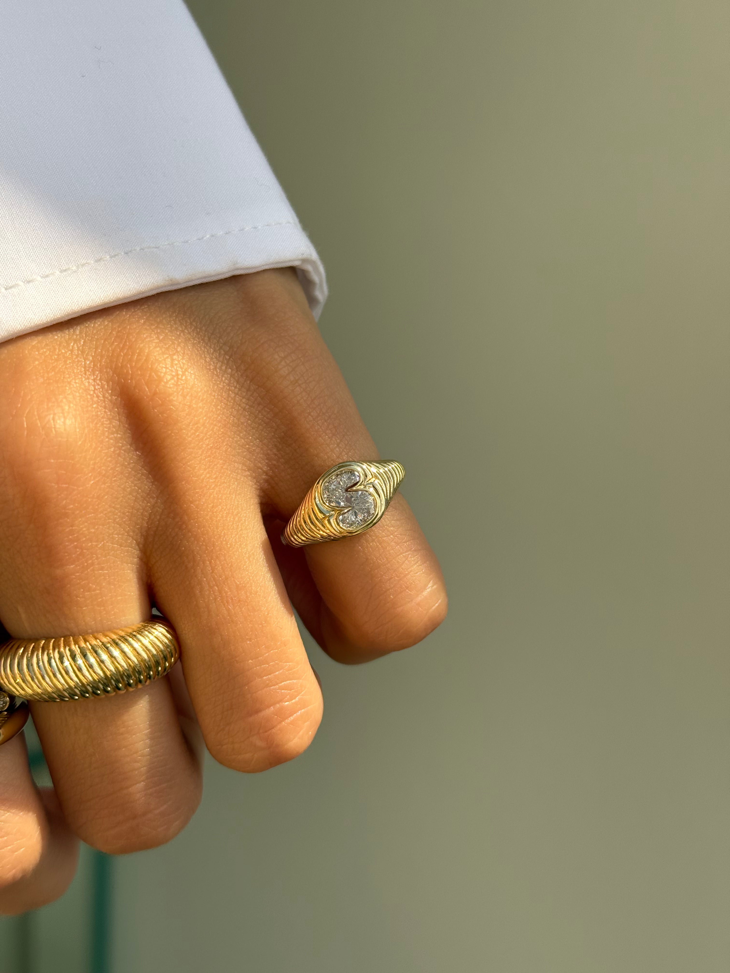 14k Lab Diamond Initial Fluted Signet Ring Personalized Zoe Lev Jewelry