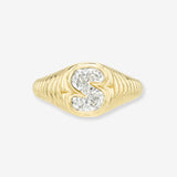 14k Lab Diamond Initial Fluted Signet Ring Personalized Zoe Lev Jewelry