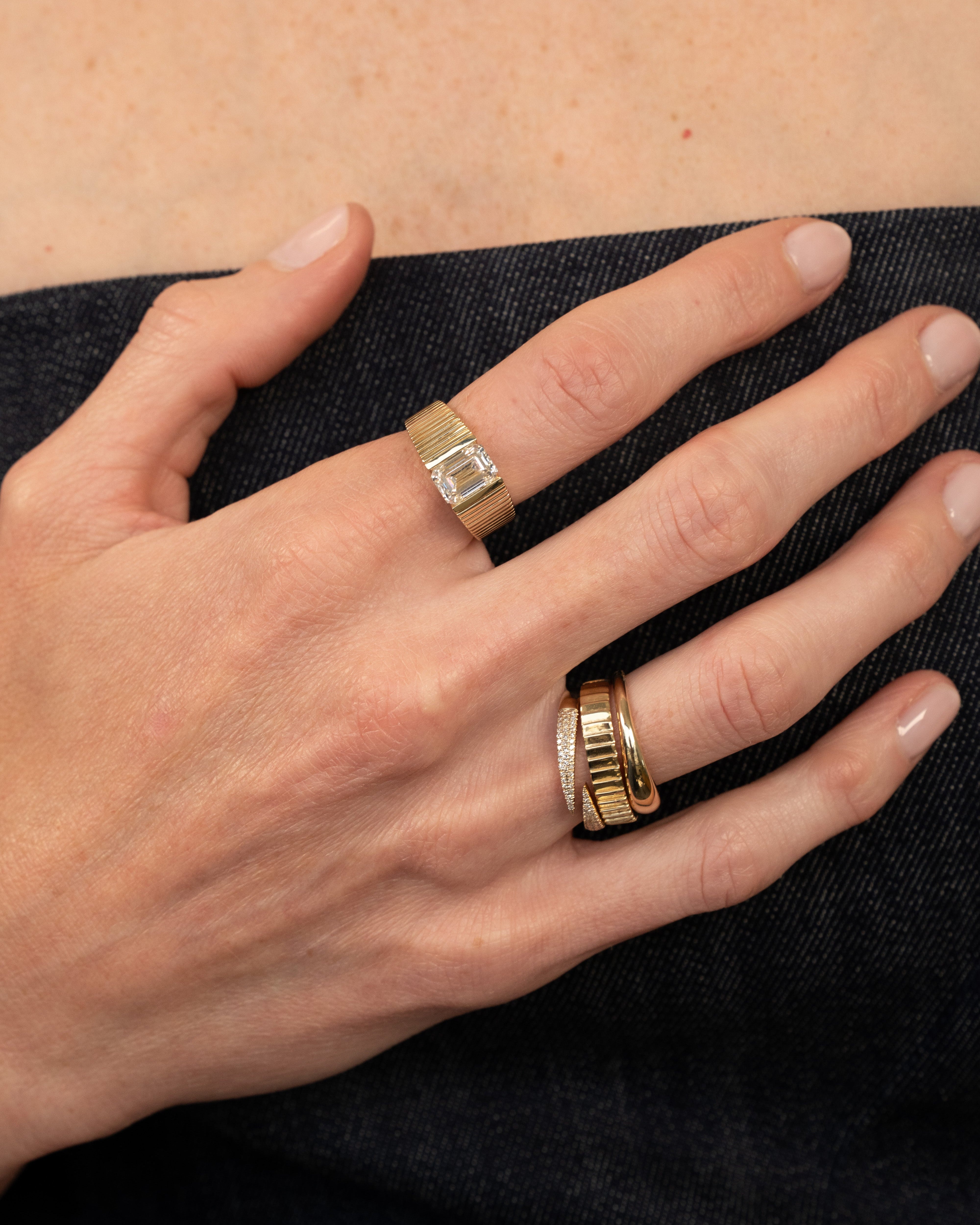 Lab Diamond Emerald Graduated Bar Ring Ring Zoe Lev Jewelry