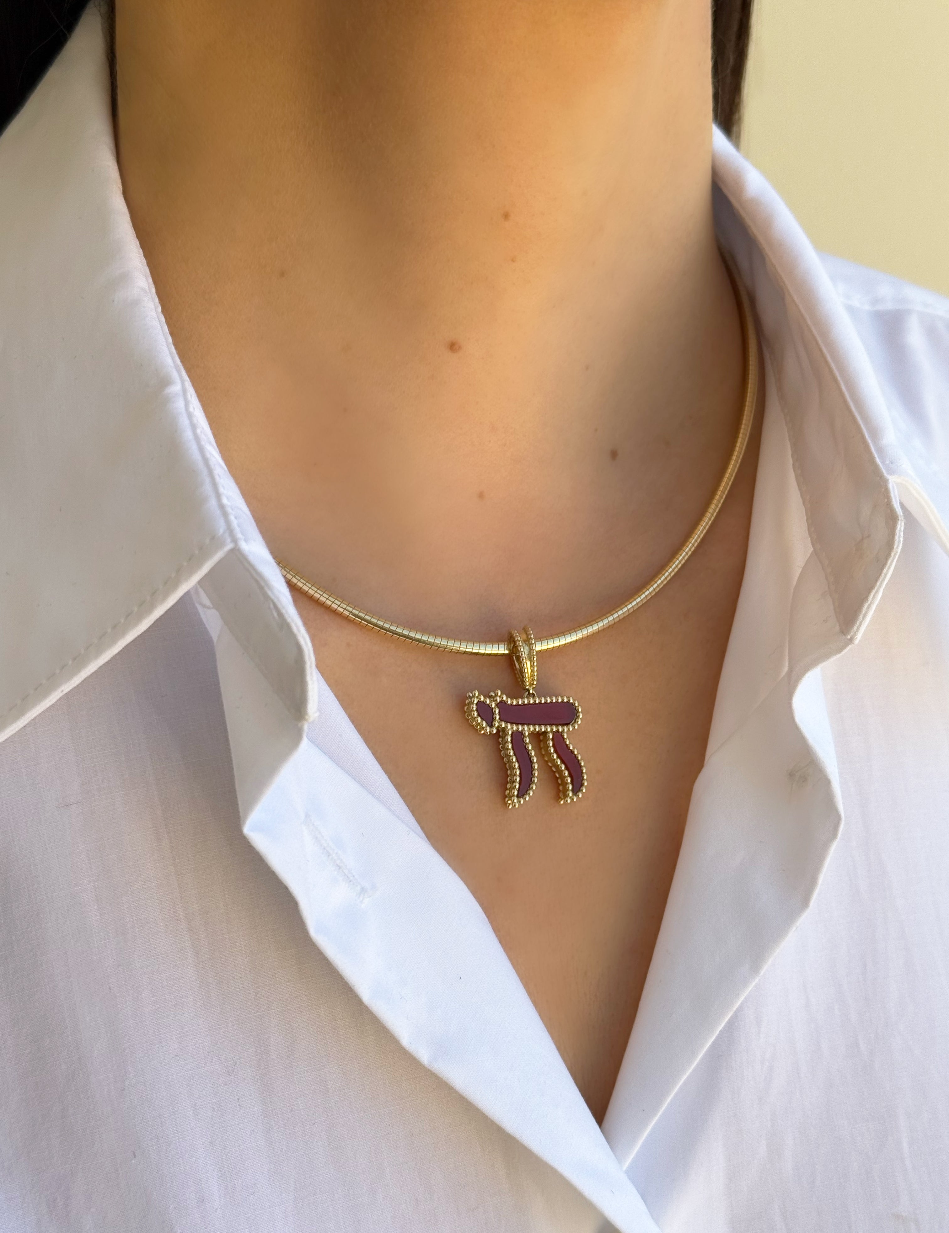 Large Chai Stone Pendant Personalized Zoe Lev Jewelry