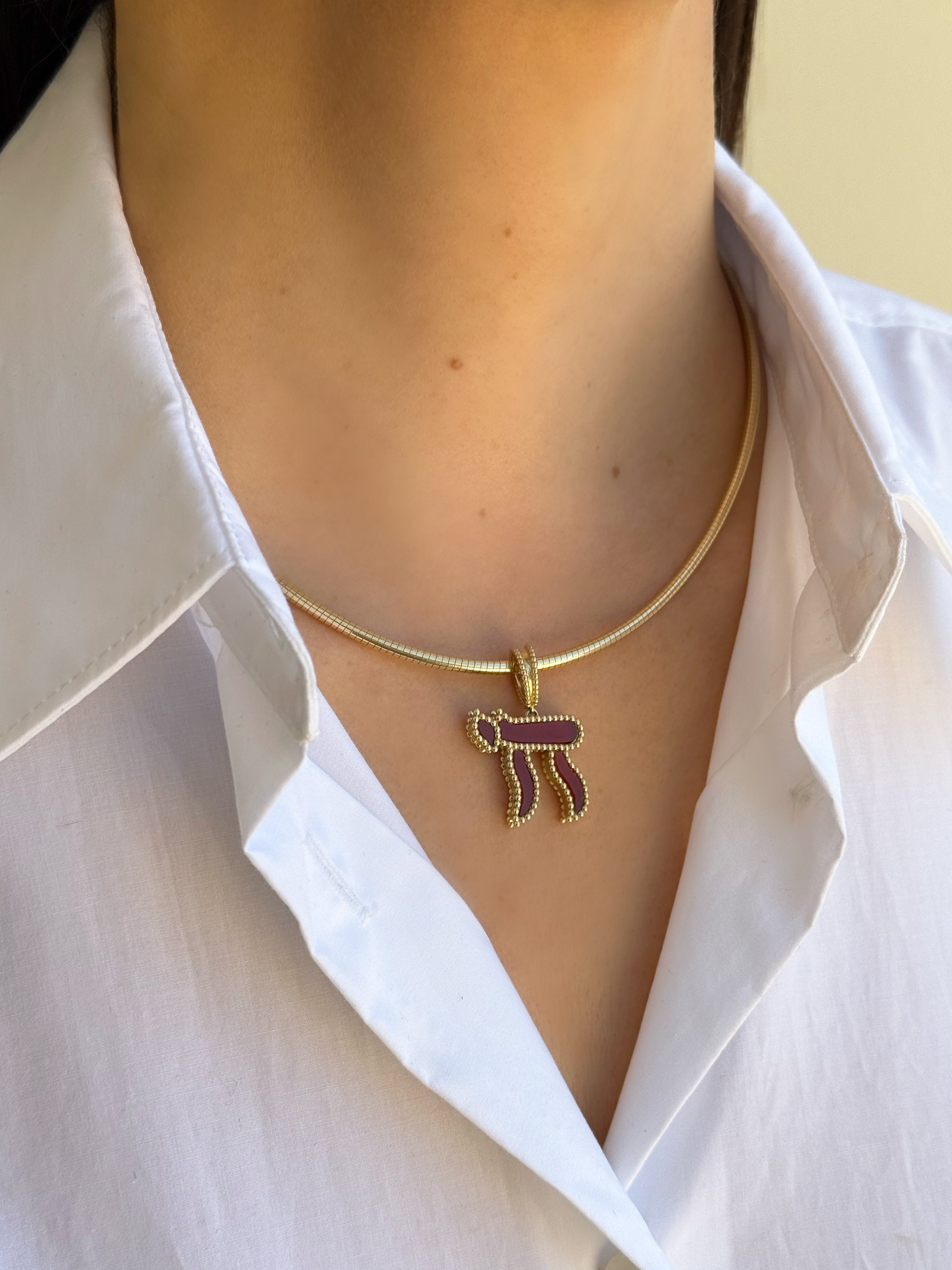 Large Chai Stone Pendant Personalized Zoe Lev Jewelry