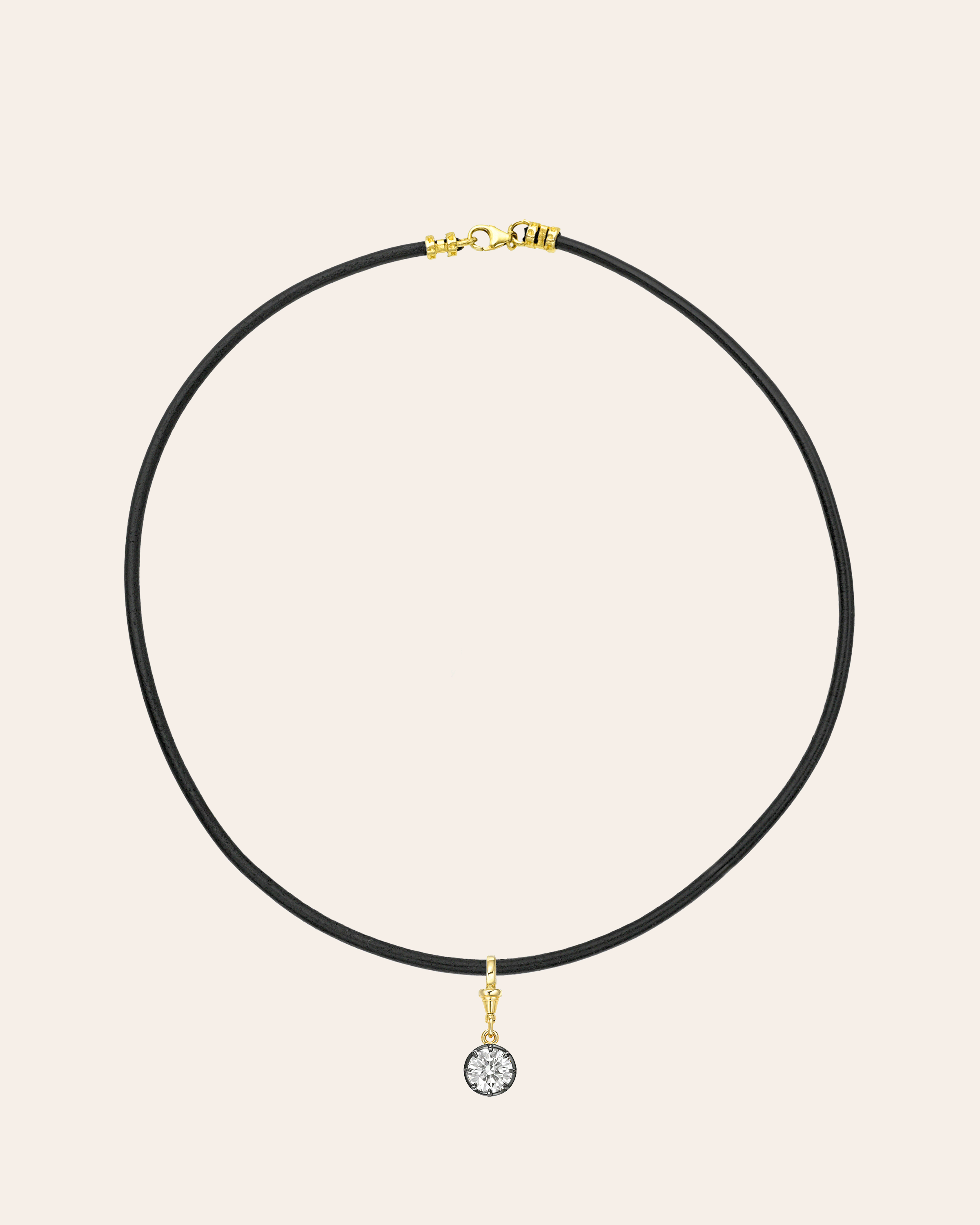 14K Leather Necklace With Black Rhodium Lab Diamond Personalized Zoe Lev Jewelry