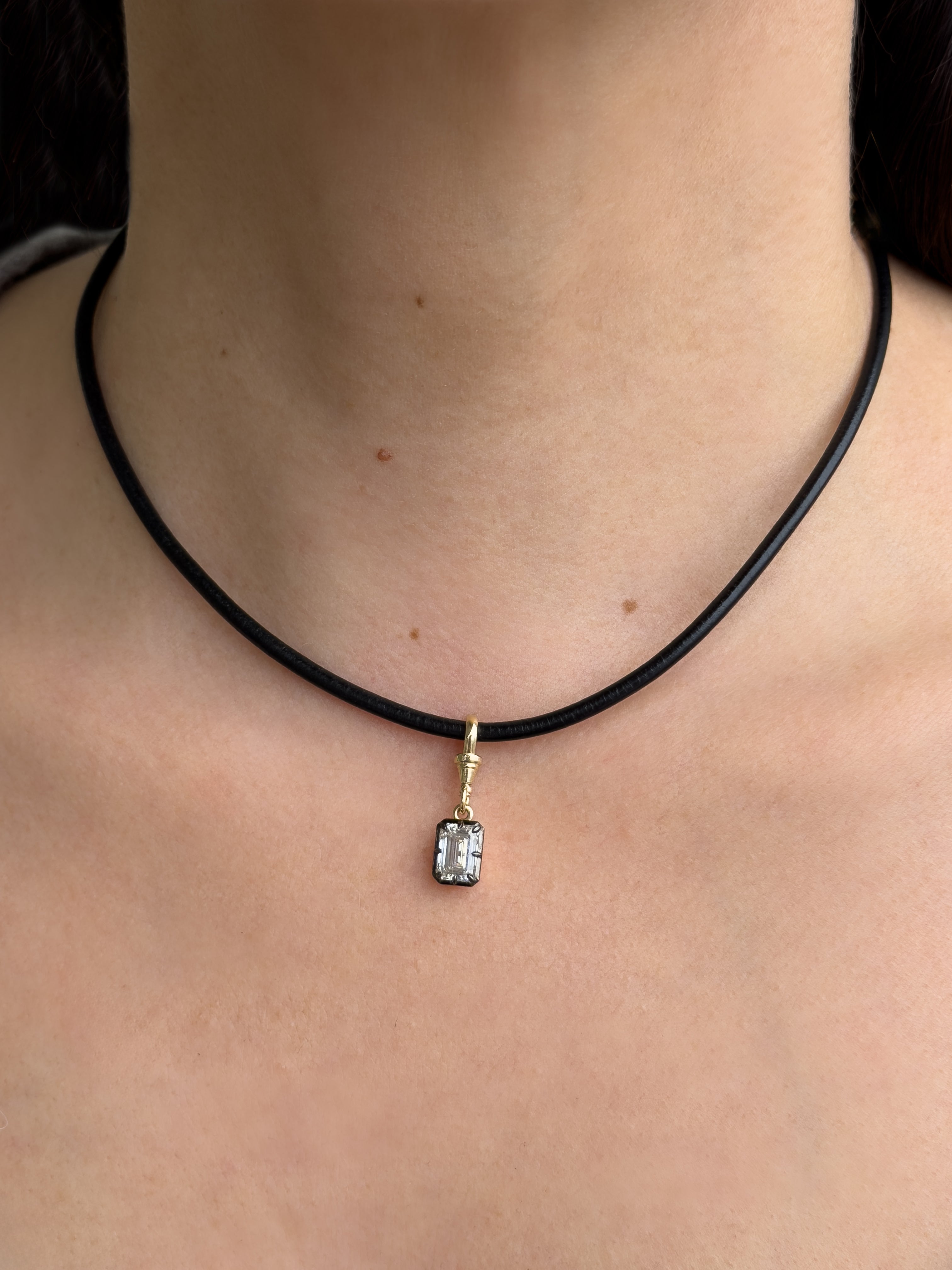 14k Lab Diamond Emerald Cut Black Rhodium Spinner Zoe Lev Jewelry