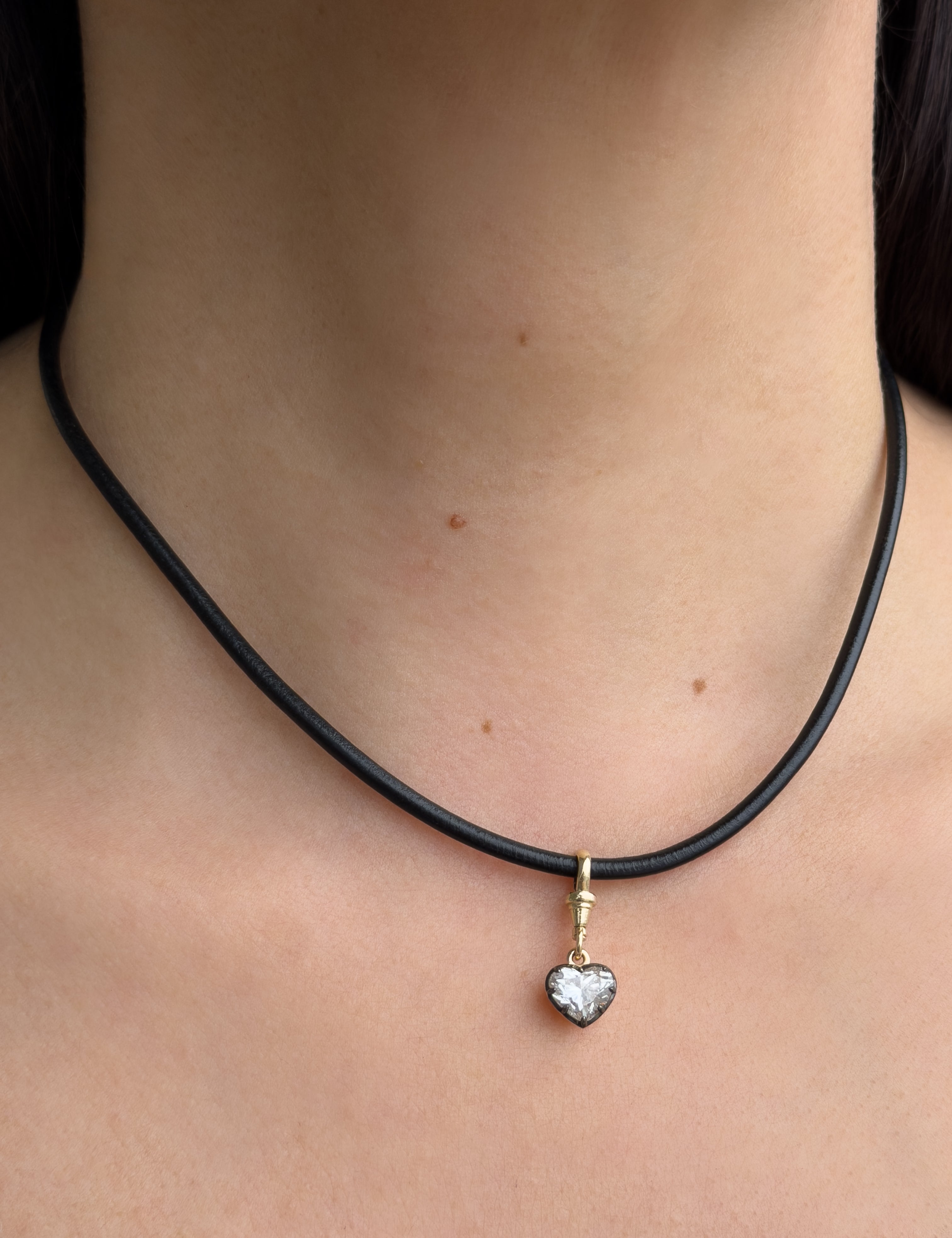 14K Leather Necklace With Black Rhodium Lab Diamond Personalized Zoe Lev Jewelry