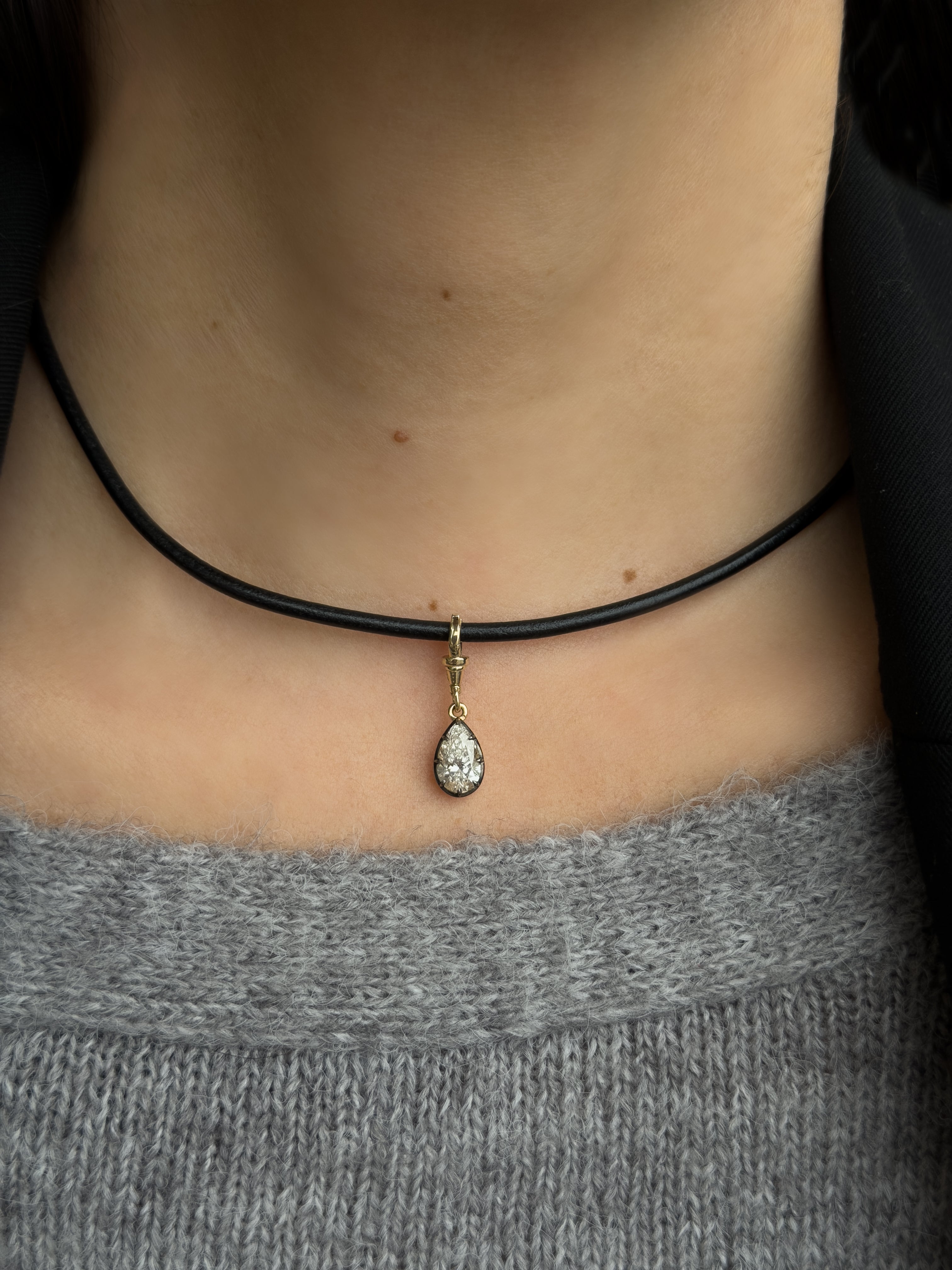 14K Leather Necklace With Black Rhodium Lab Diamond Personalized Zoe Lev Jewelry