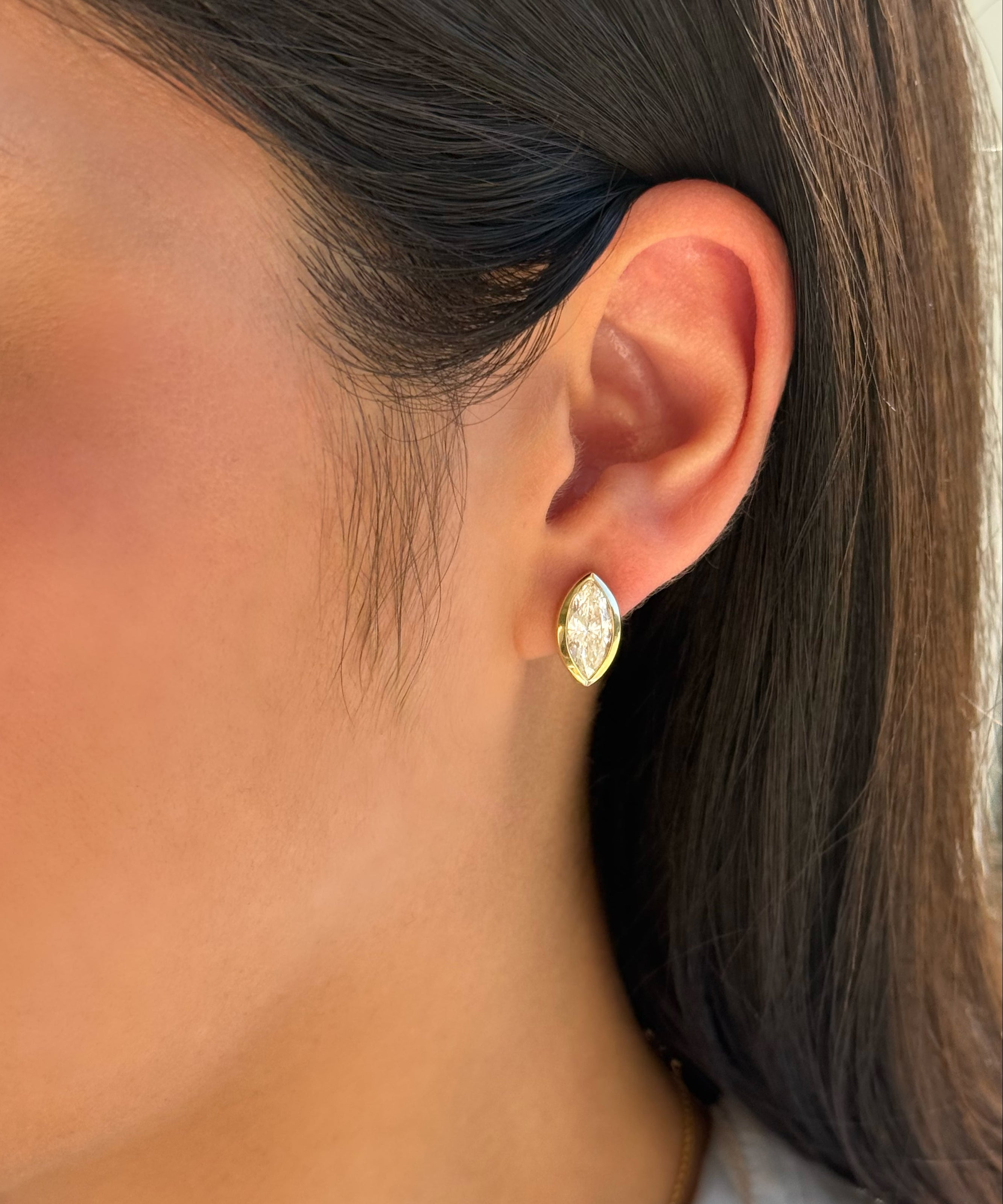 Lab Diamond Marquise Bezel Huggies Hoops & Huggies Zoe Lev Jewelry