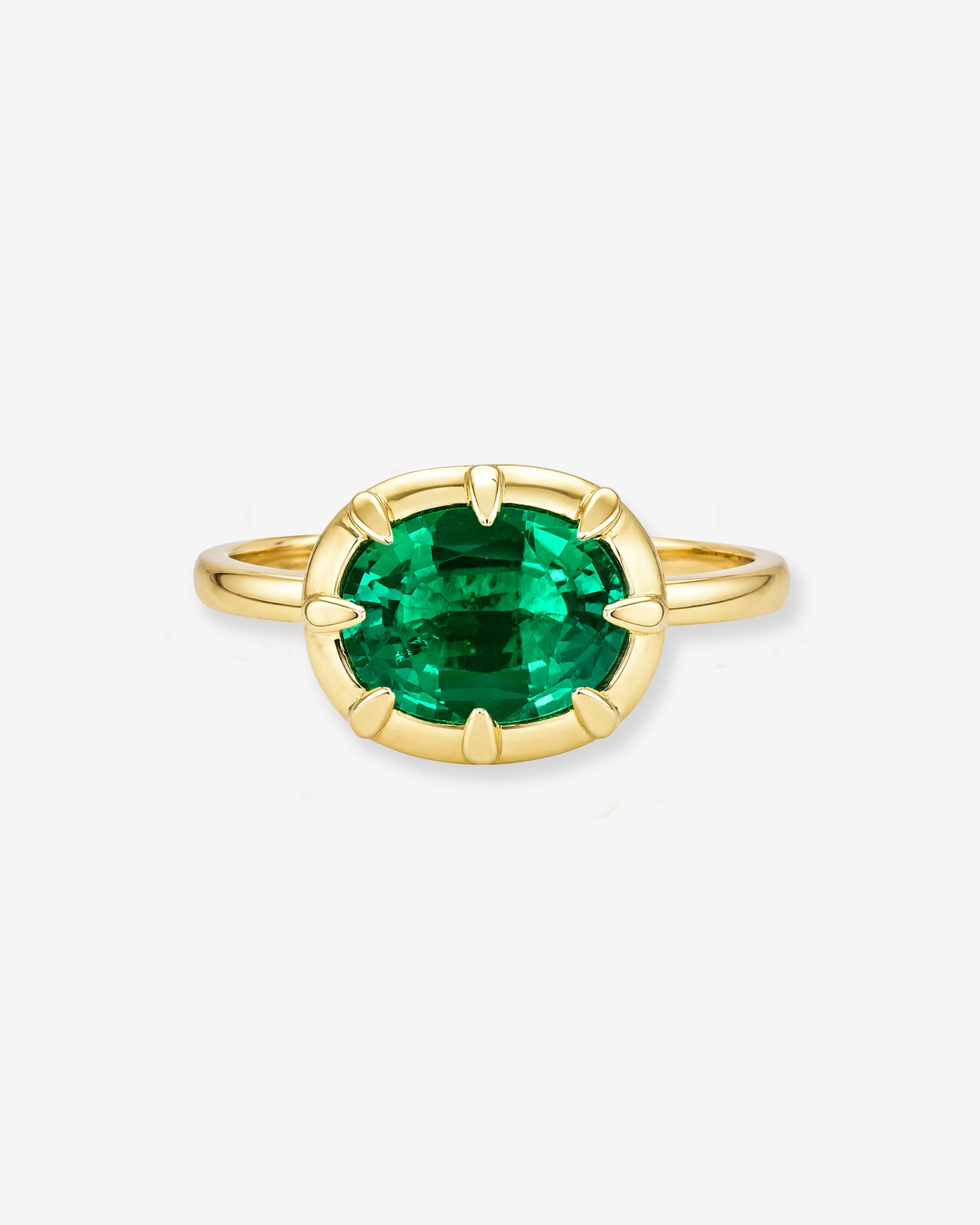 14k Gold Oval Lab Emerald Prong Ring Ring Zoe Lev Jewelry