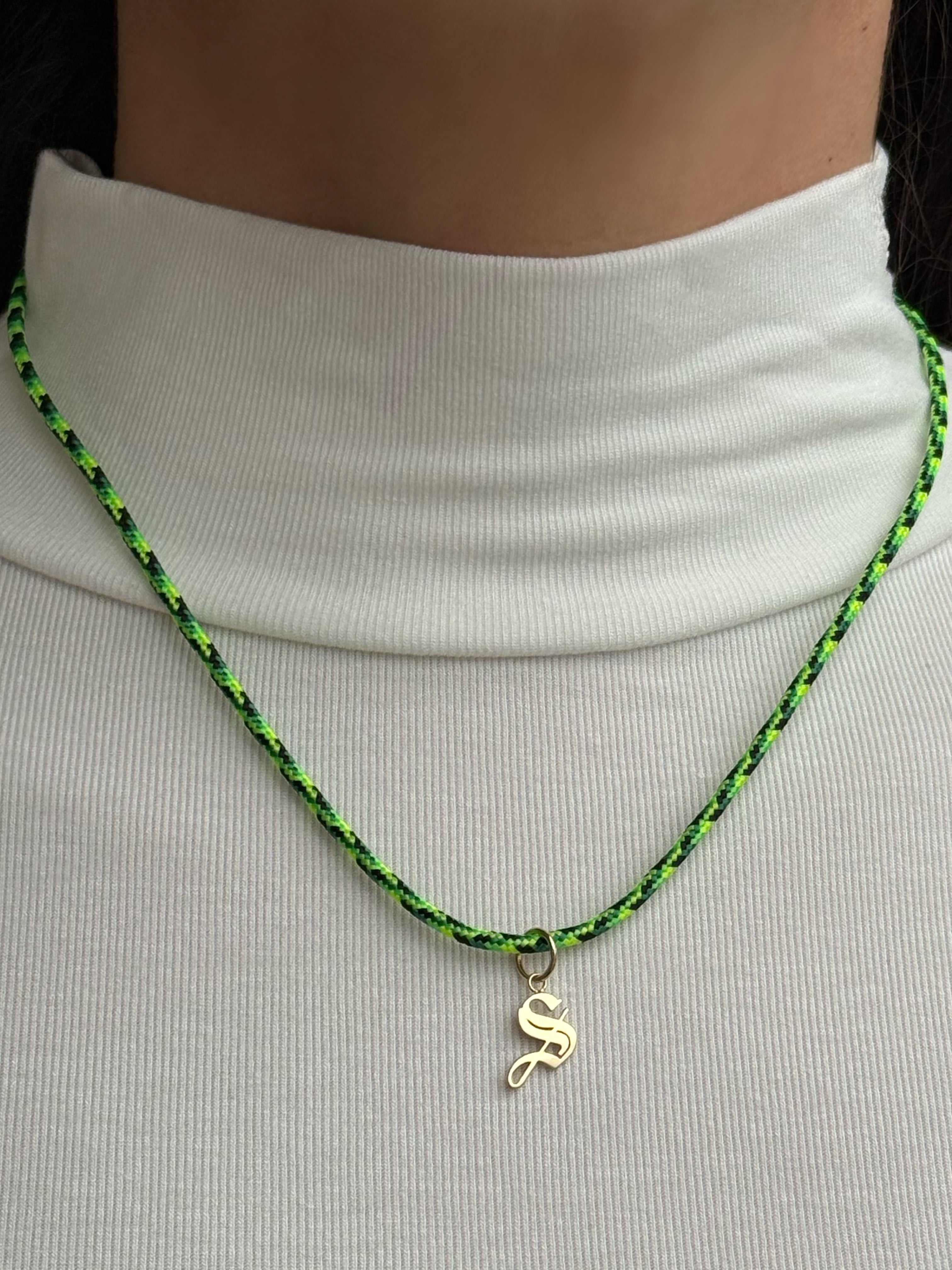 14K Paracord Necklace With Gothic Initial