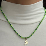 14K Paracord Necklace With Gothic Initial Personalized Zoe Lev Jewelry