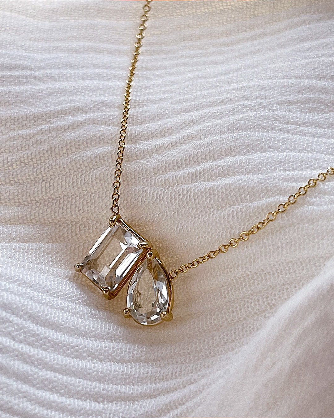 White Topaz Toi et Moi Necklace SAMPLE SALE Zoe Lev Jewelry