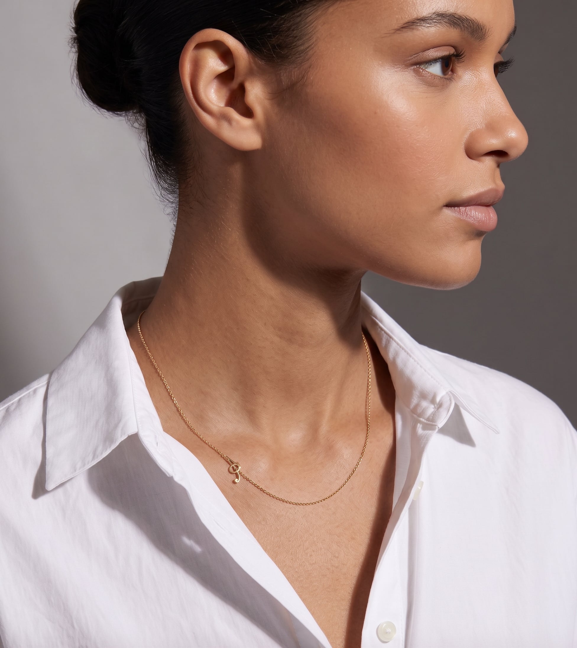 14k Gold Script Initial Asymmetrical Necklace Personalized Zoe Lev Jewelry